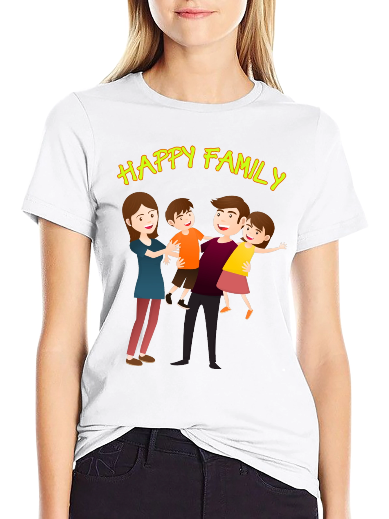 Happy Family Graphic Tee - Black Cotton Blend