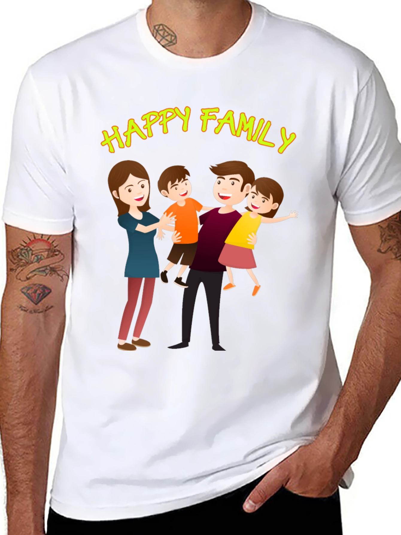 Happy Family Graphic Tee - Black Cotton Blend