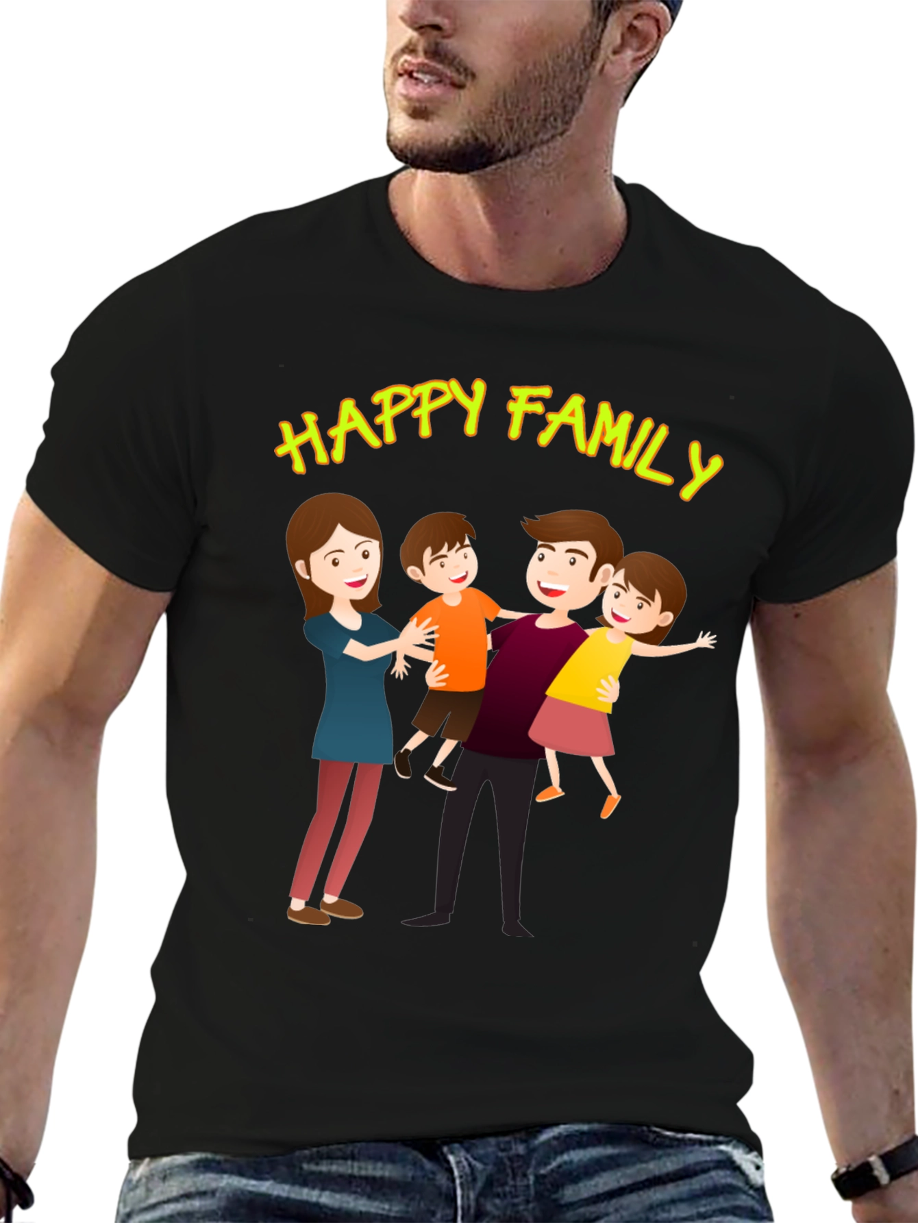 Happy Family Graphic Tee - Black Cotton Blend