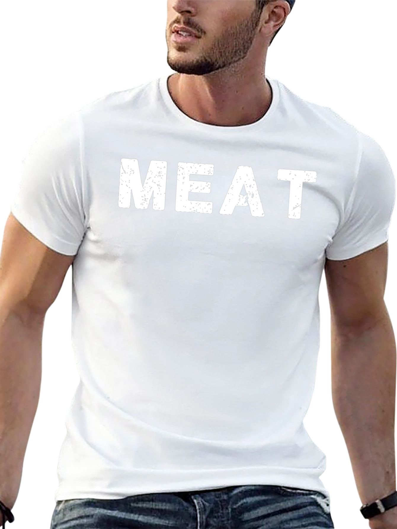 Humorous Meat T-Shirt - Black Crew Neck Tee