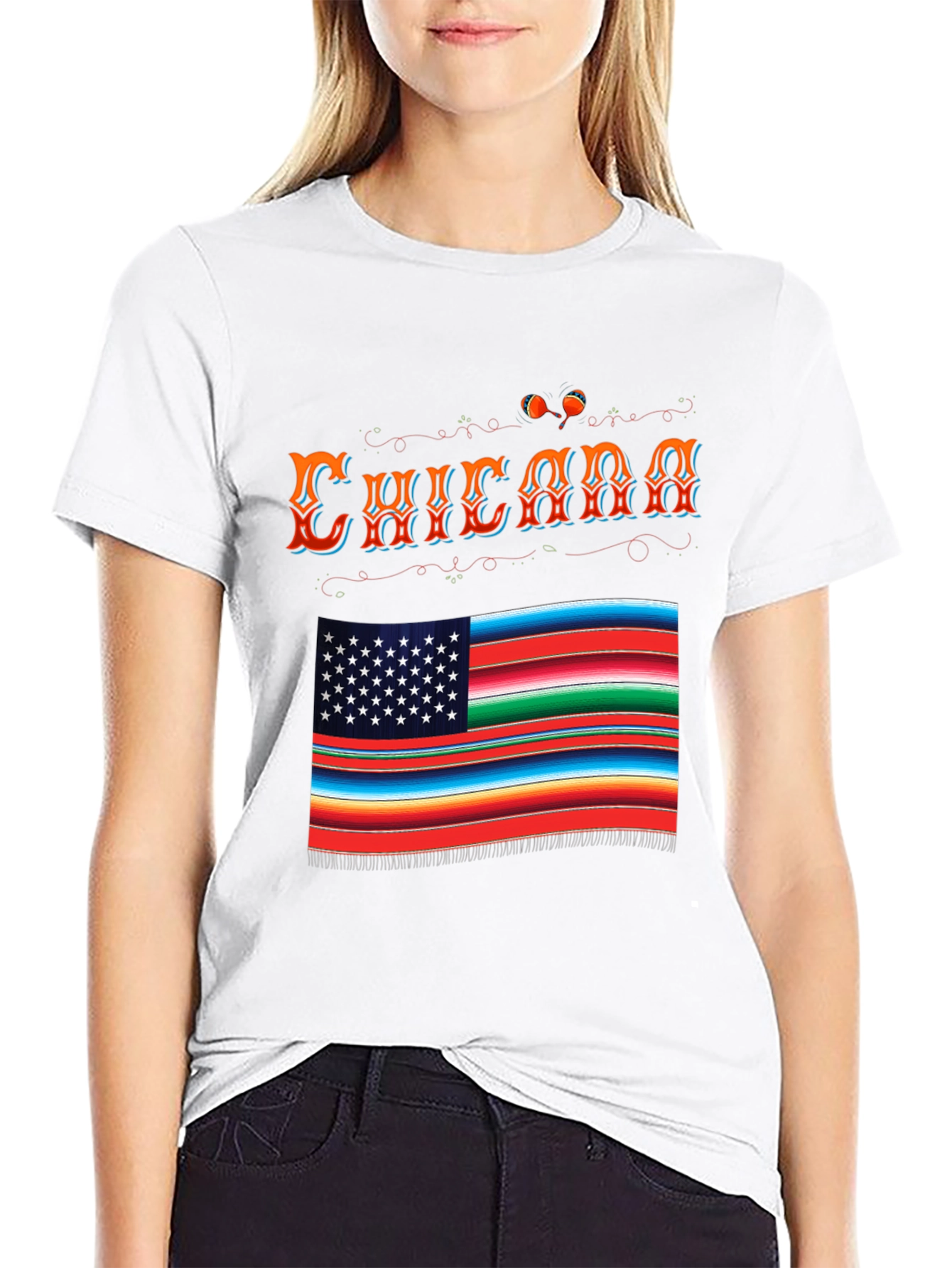 Chicana Serape Flag Graphic T-Shirt