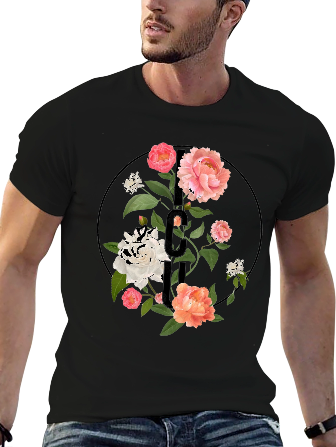 Floral Initial T-Shirt - Elegant Personalized Design