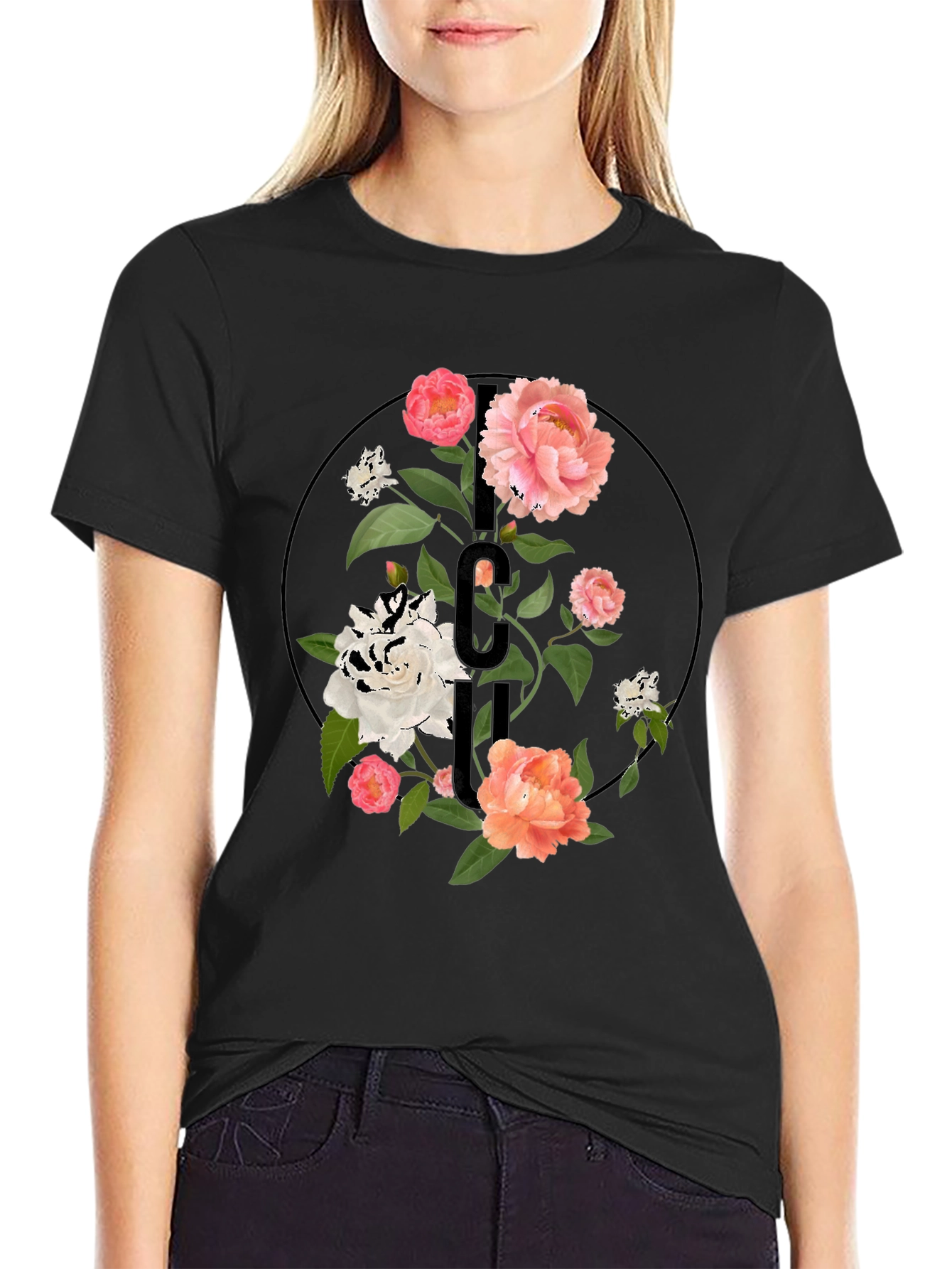 Floral Initial T-Shirt - Elegant Personalized Design