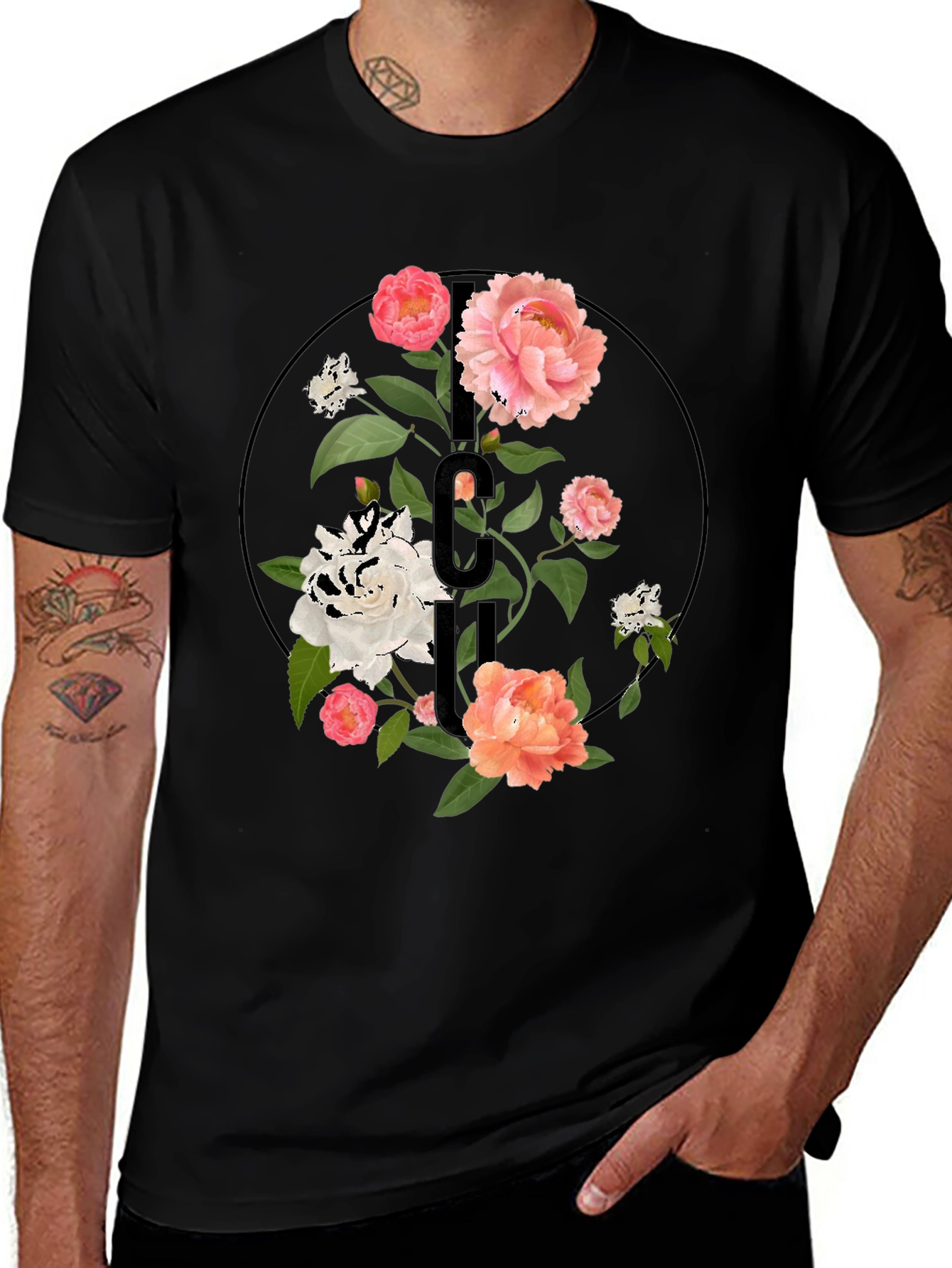 Floral Initial T-Shirt - Elegant Personalized Design