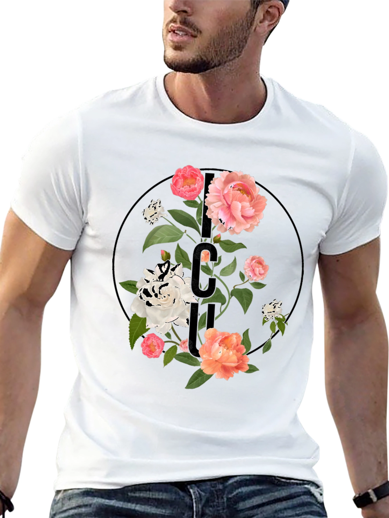 Floral Initial T-Shirt - Elegant Personalized Design