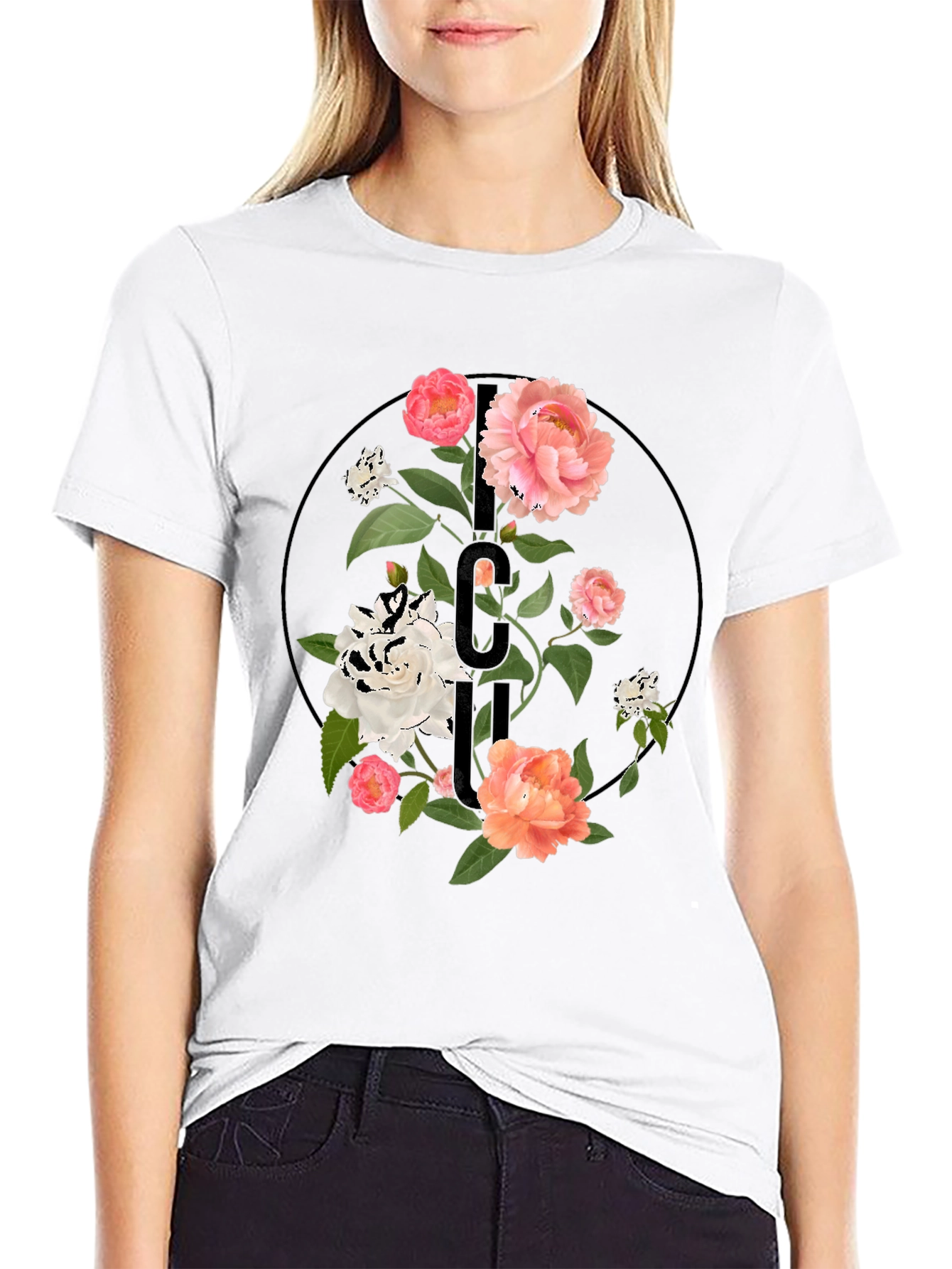 Floral Initial T-Shirt - Elegant Personalized Design