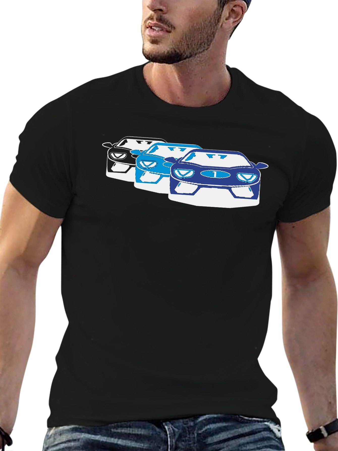 Racing Car T-Shirt: Black Crew Neck Short Sleeve