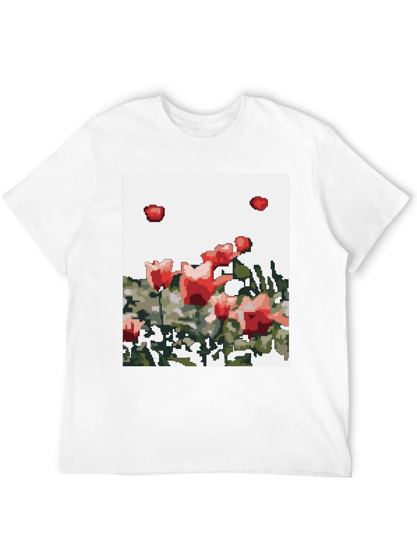 Pixelated Roses Graphic Tee - Black Cotton T-Shirt