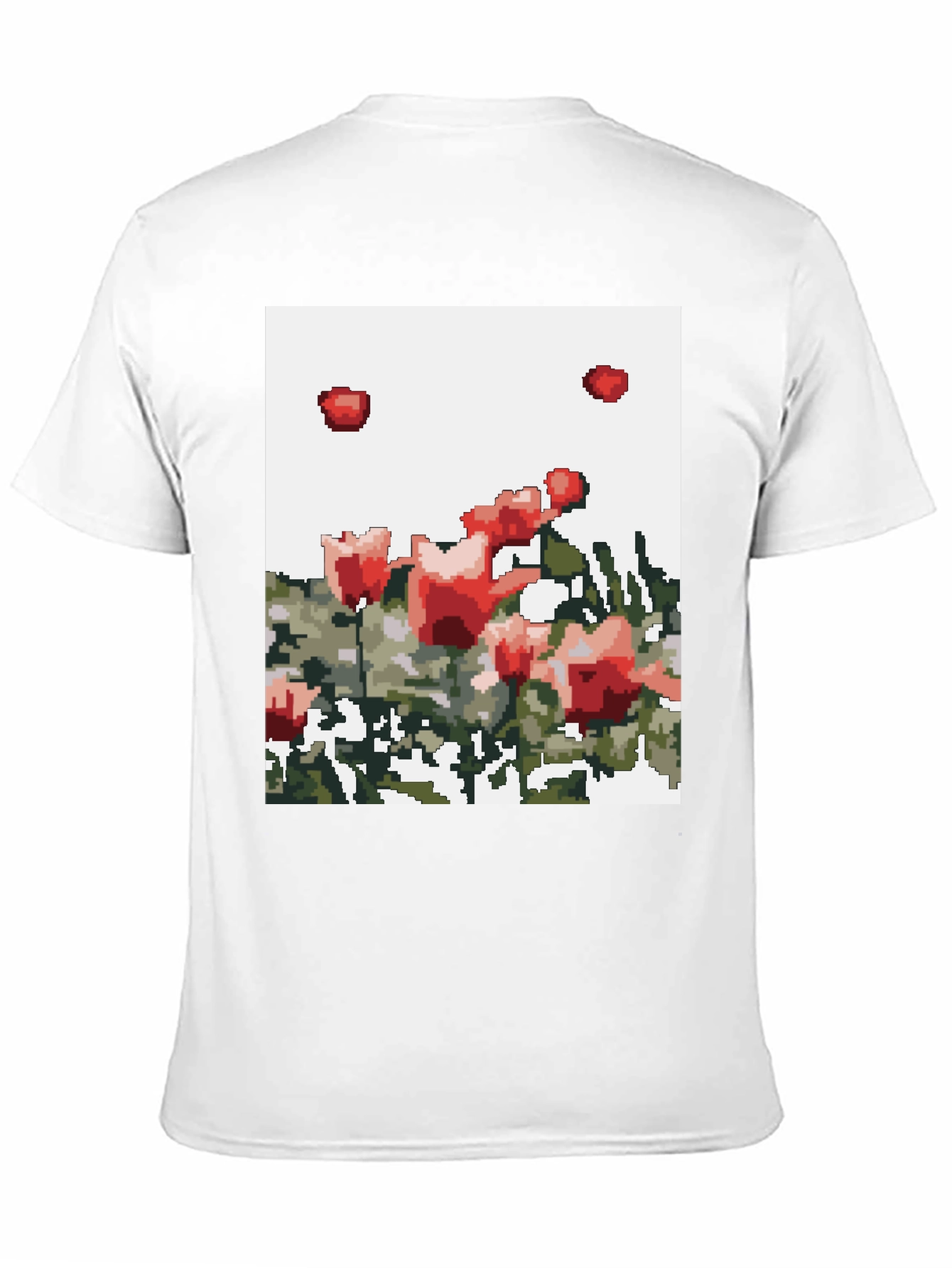Pixelated Roses Graphic Tee - Black Cotton T-Shirt