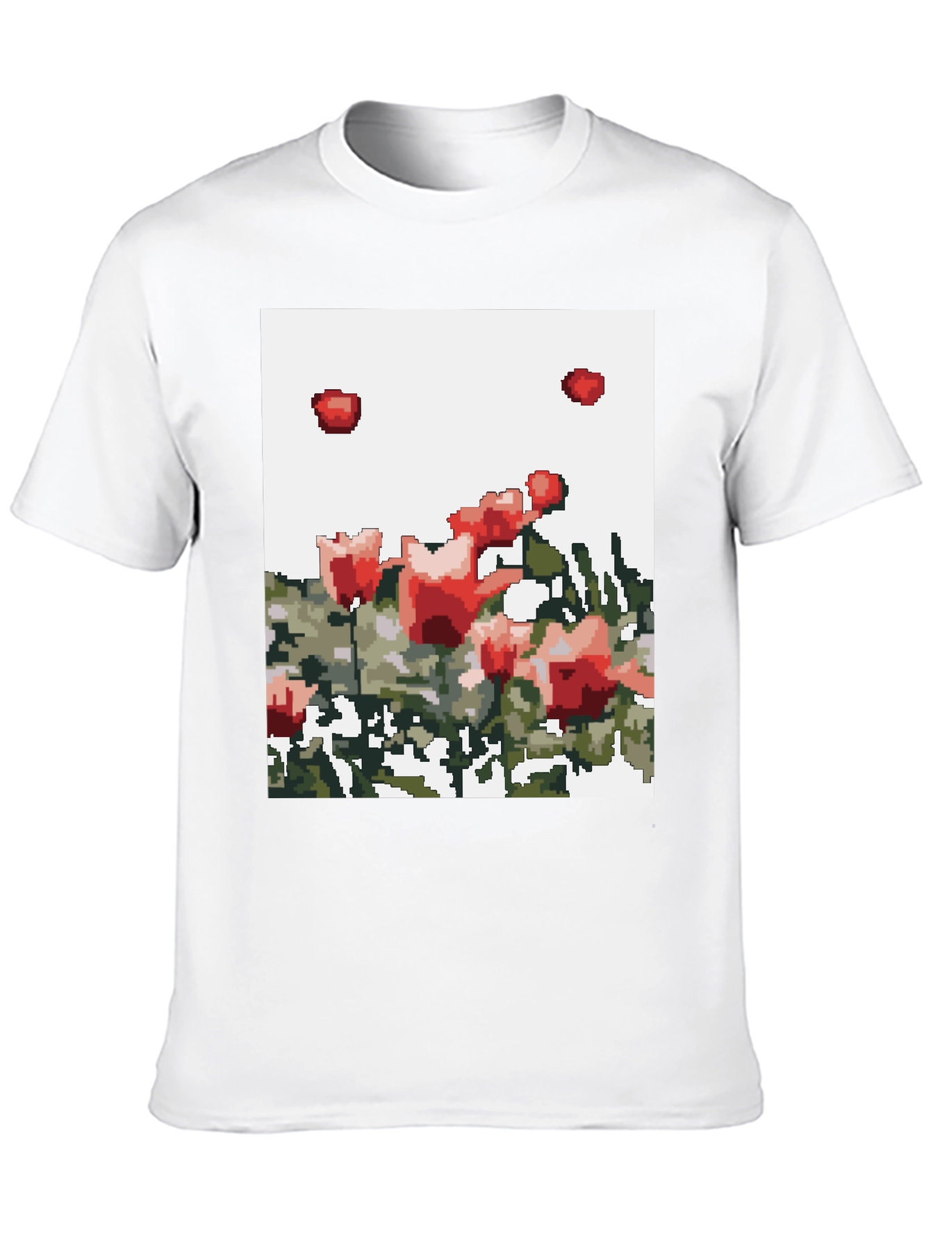Pixelated Roses Graphic Tee - Black Cotton T-Shirt