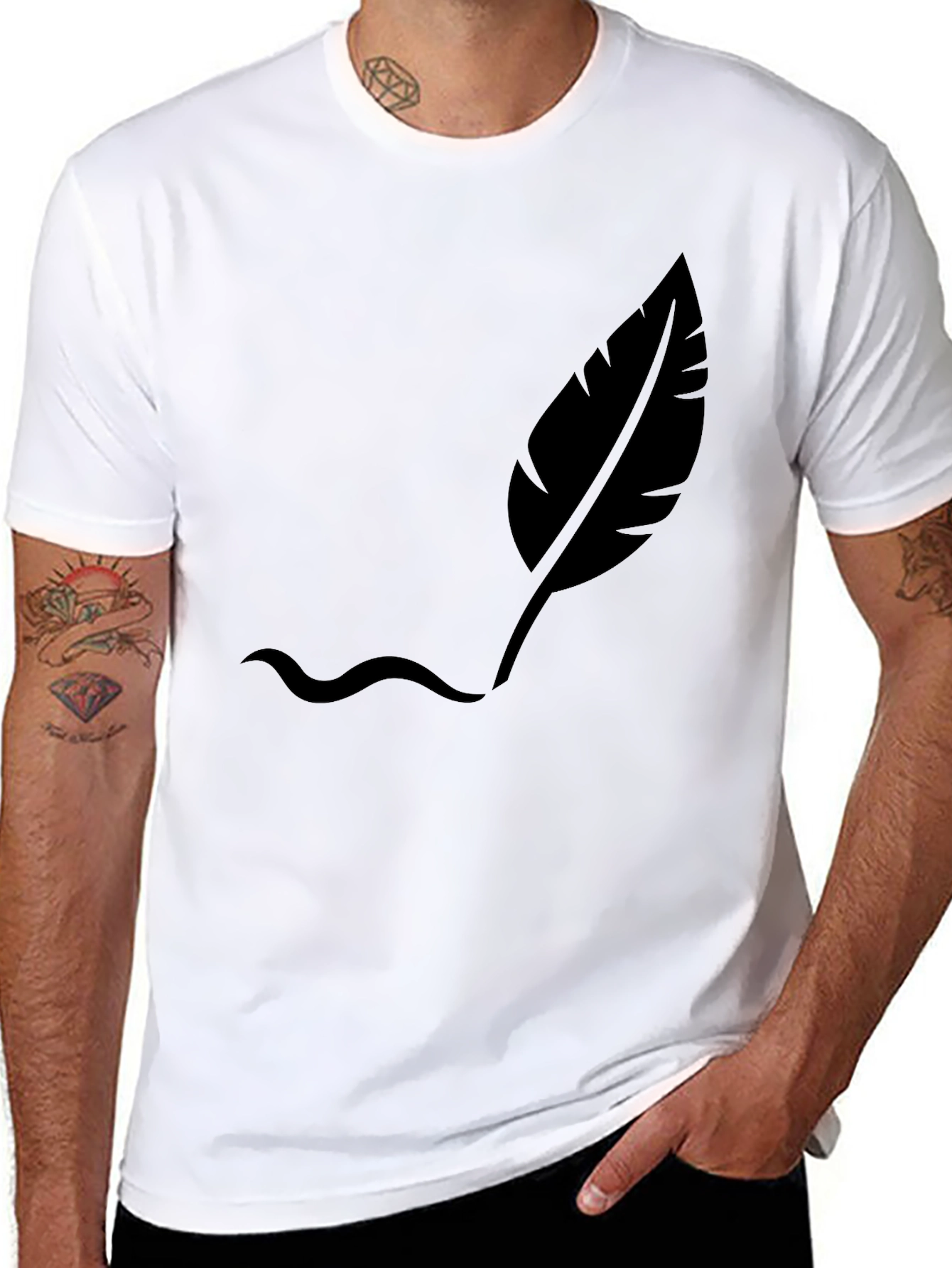 Mens Black T-Shirt with Feather Design
