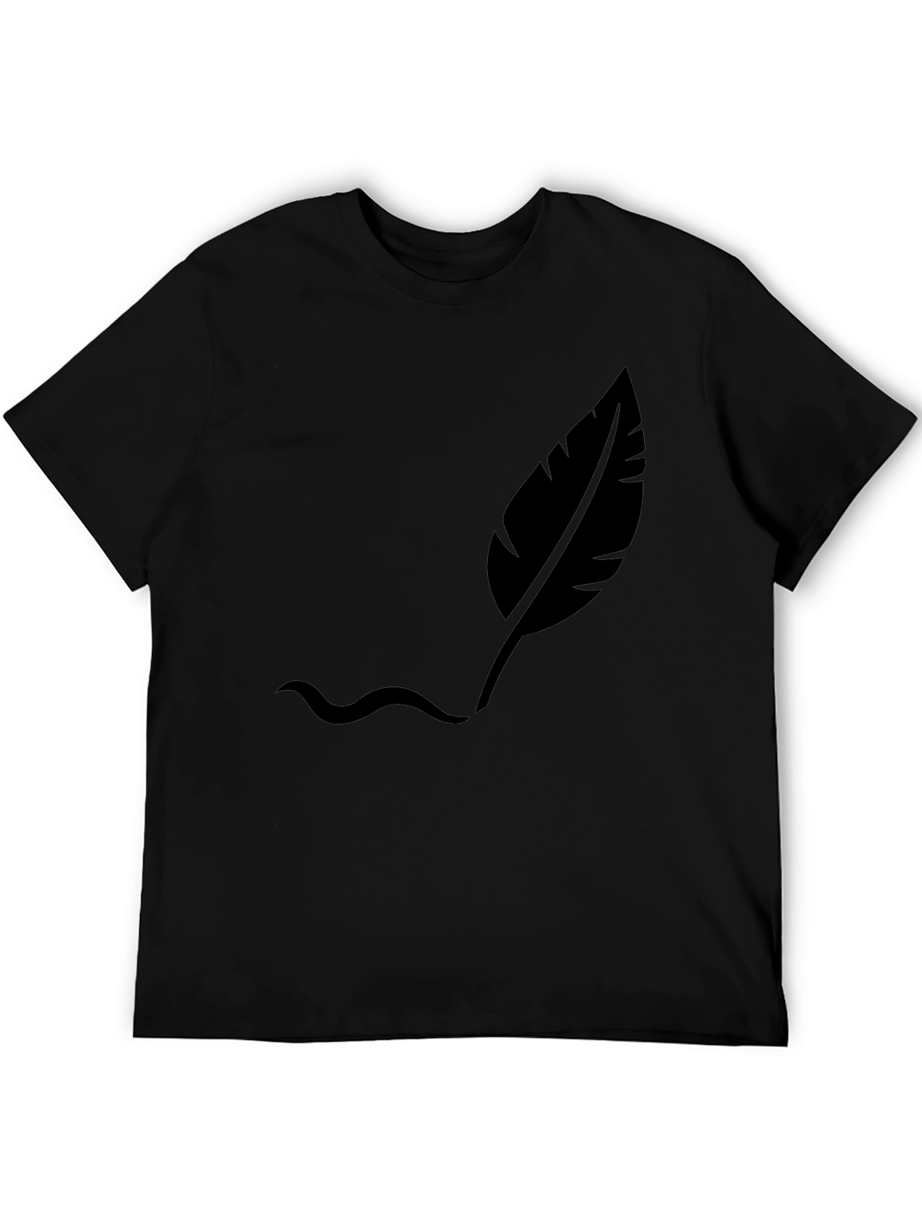 Mens Black T-Shirt with Feather Design