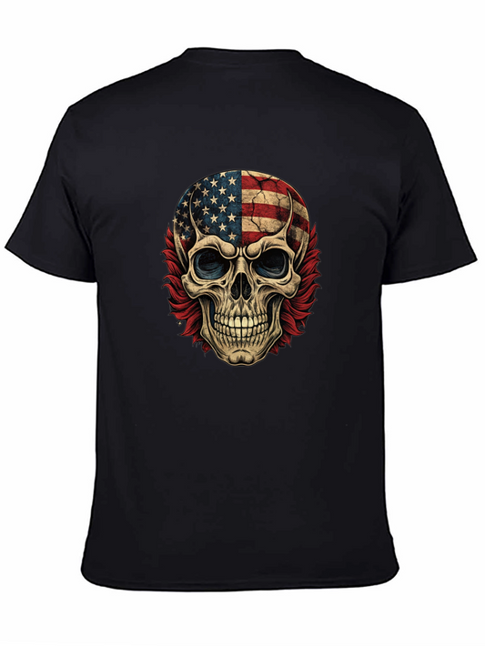 American Flag Skull Graphic Print Tee