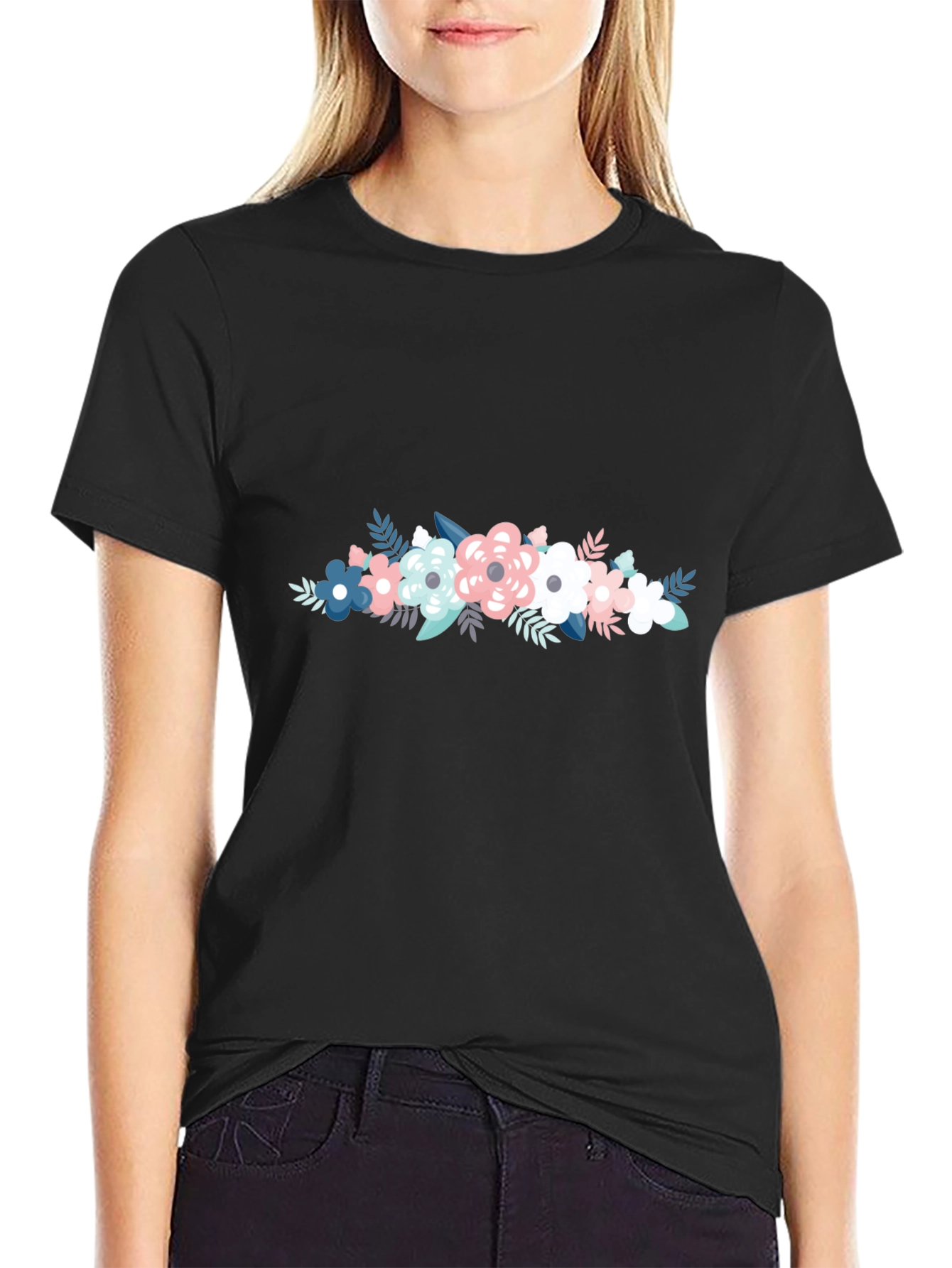Floral Graphic Tee - Stylish Mens Black T-Shirt
