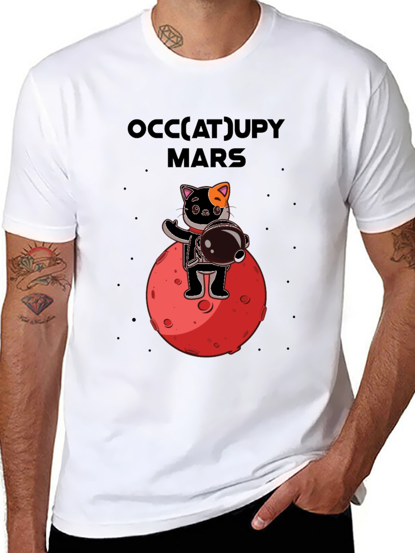 Occupy Mars Cat Graphic T-Shirt Space Humor Tee
