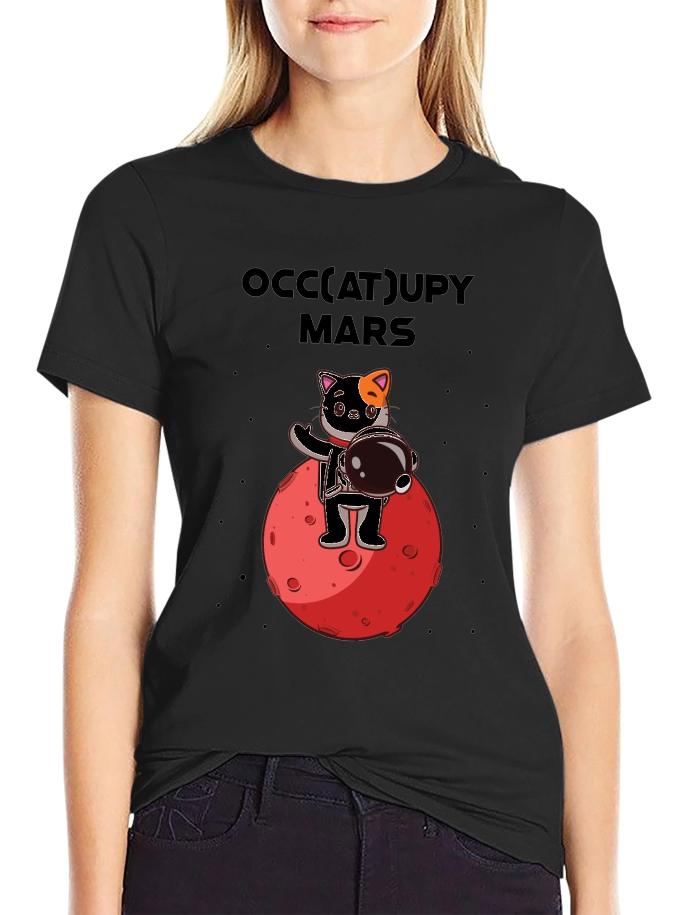 Occupy Mars Cat Graphic T-Shirt Space Humor Tee