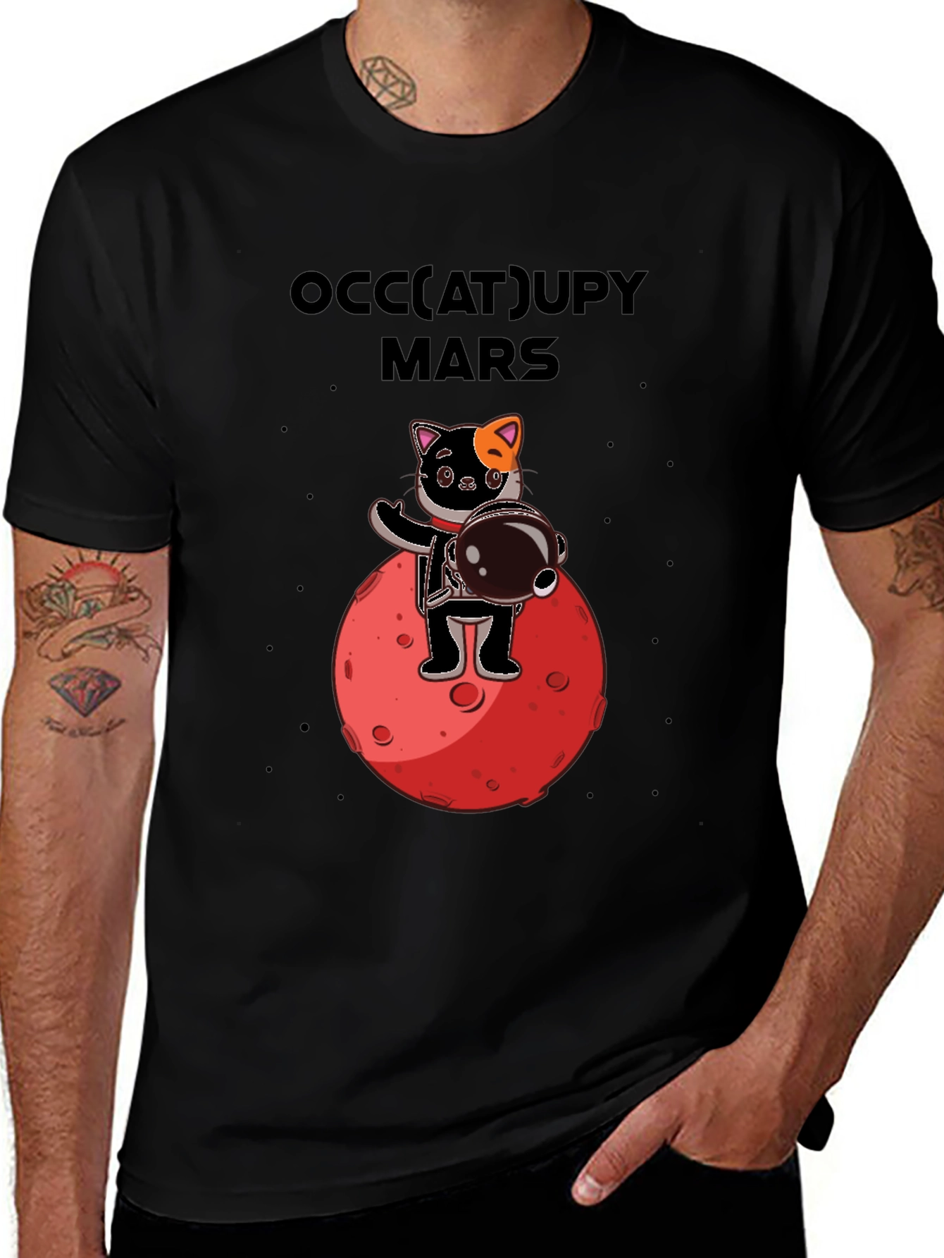 Occupy Mars Cat Graphic T-Shirt Space Humor Tee