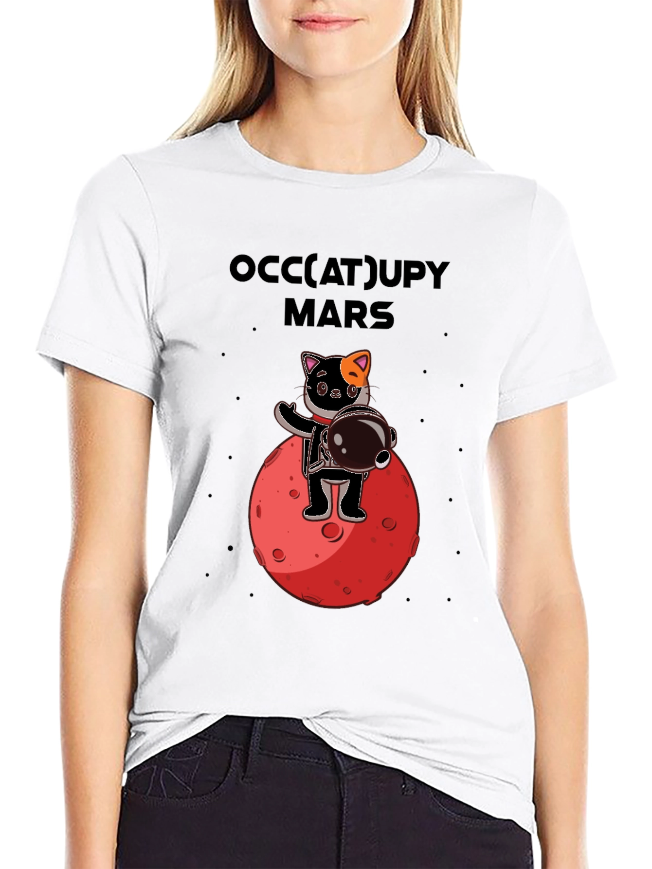 Occupy Mars Cat Graphic T-Shirt Space Humor Tee