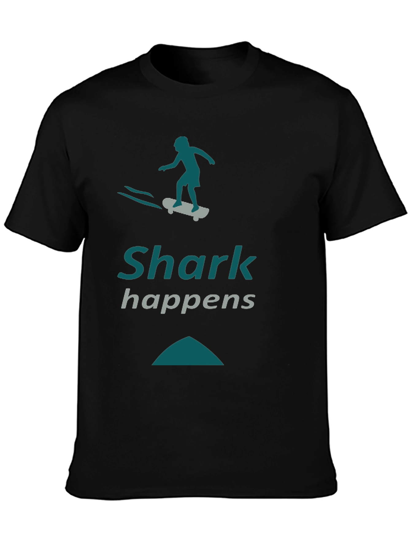 Shark Happens Skateboard Graphic Tee - Black Casual Shirt