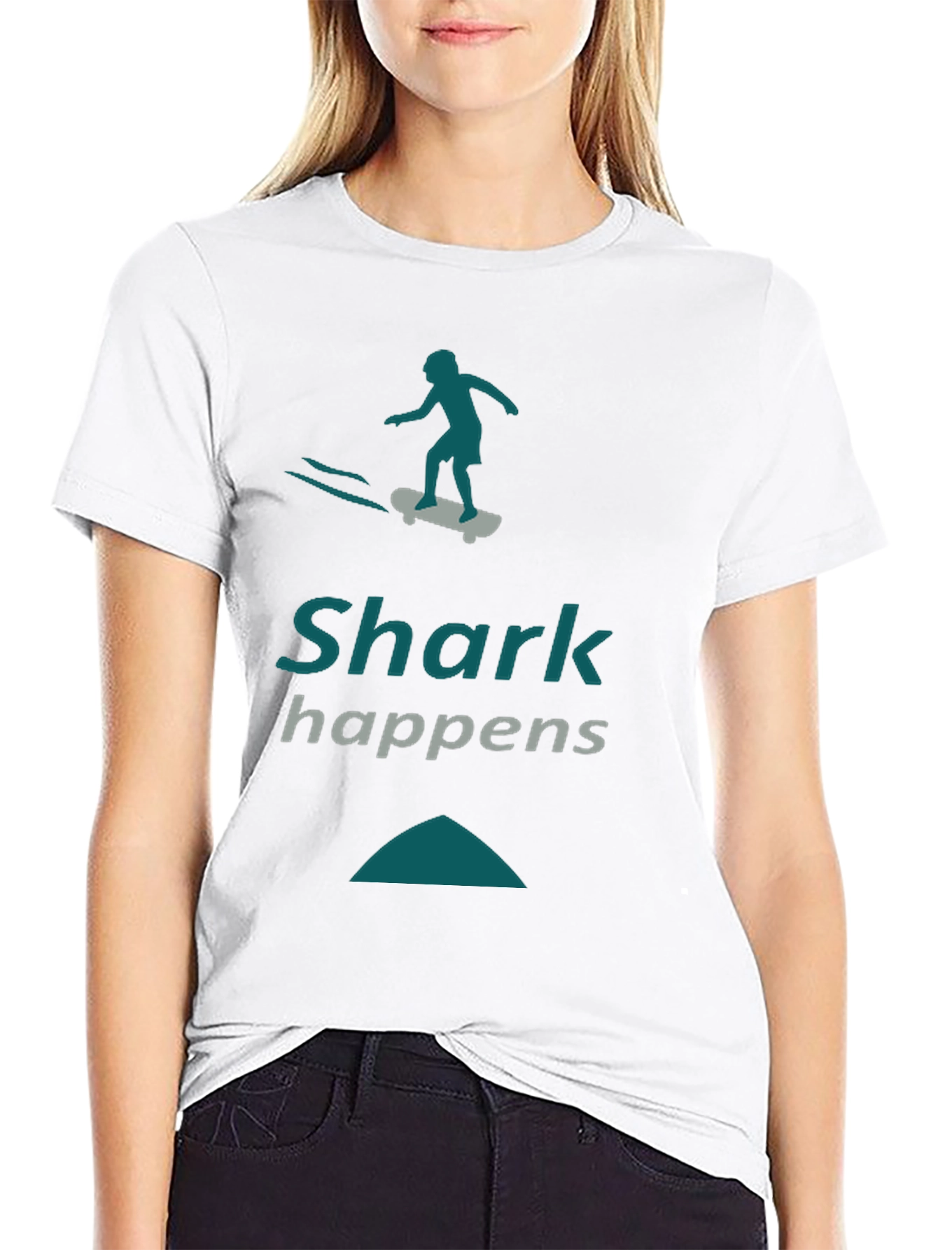 Shark Happens Skateboard Graphic Tee - Black Casual Shirt