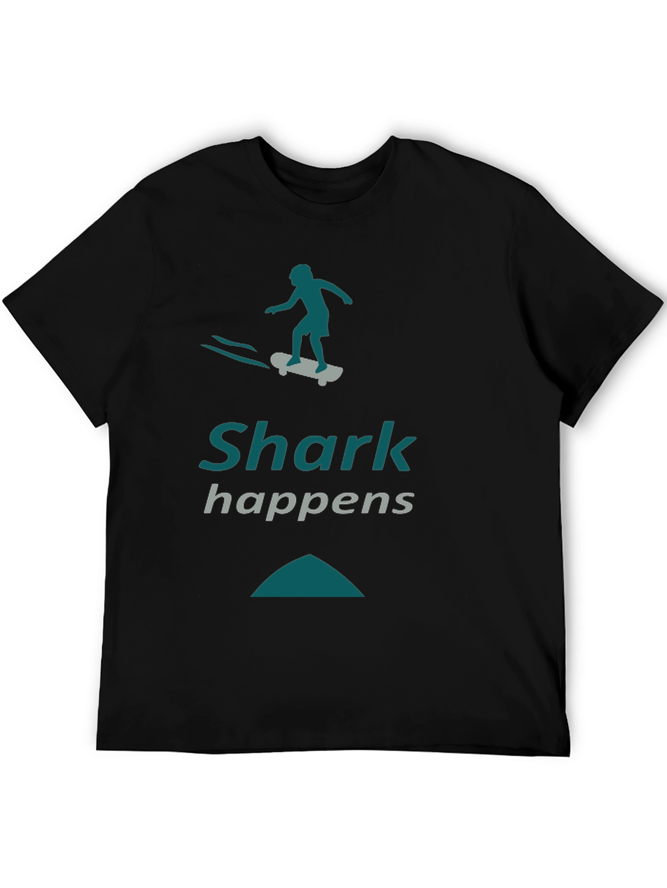 Shark Happens Skateboard Graphic Tee - Black Casual Shirt