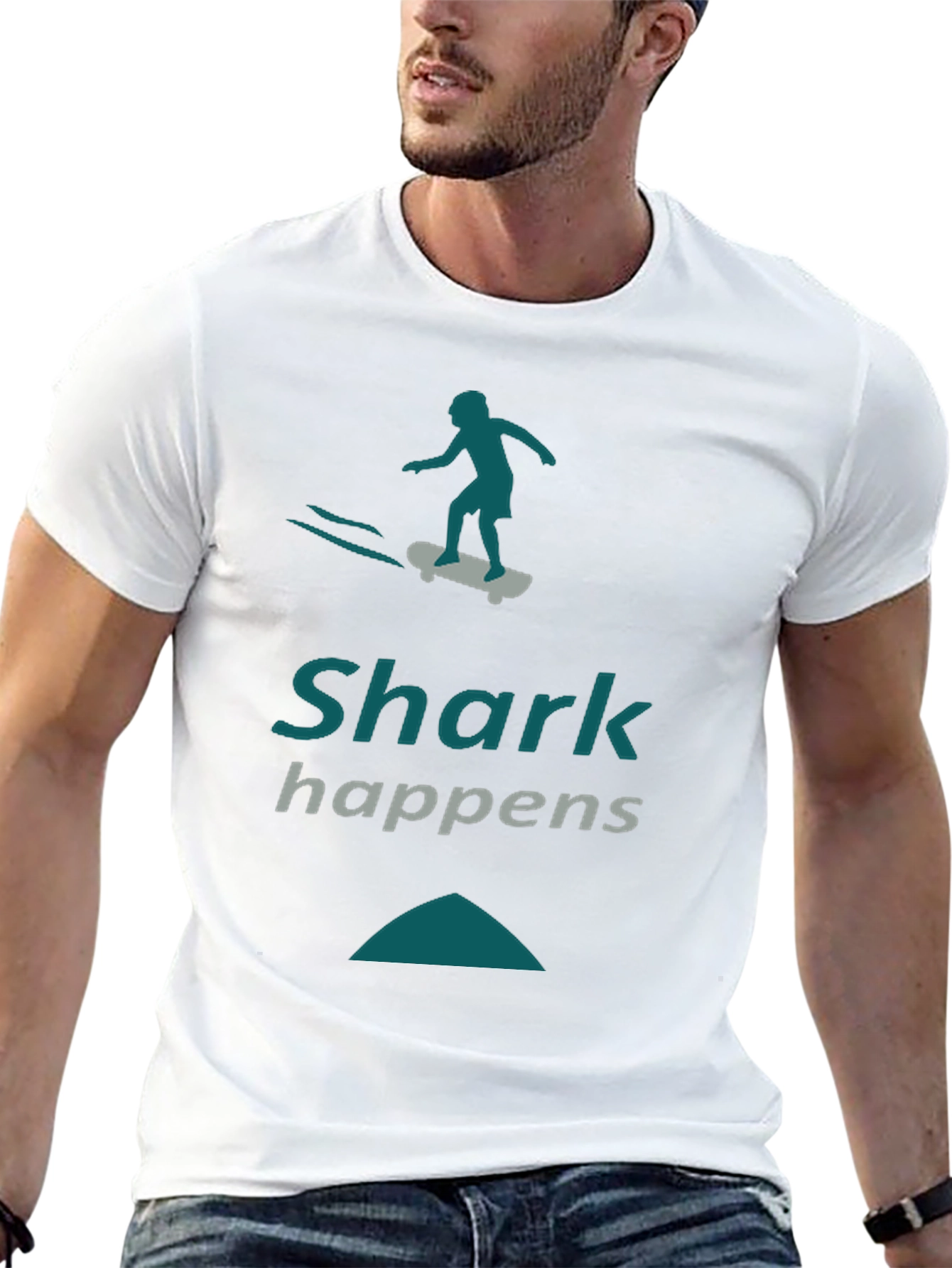 Shark Happens Skateboard Graphic Tee - Black Casual Shirt