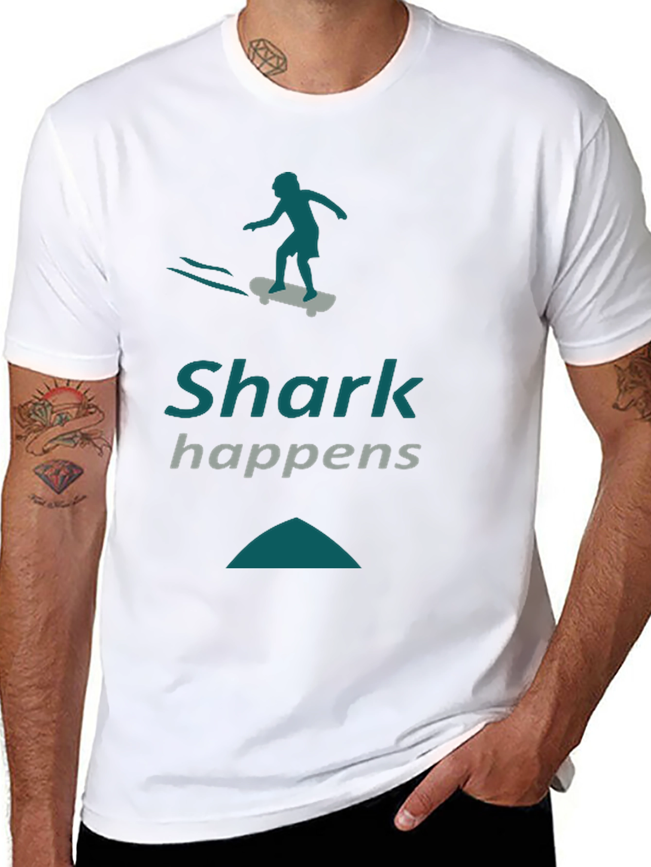 Shark Happens Skateboard Graphic Tee - Black Casual Shirt