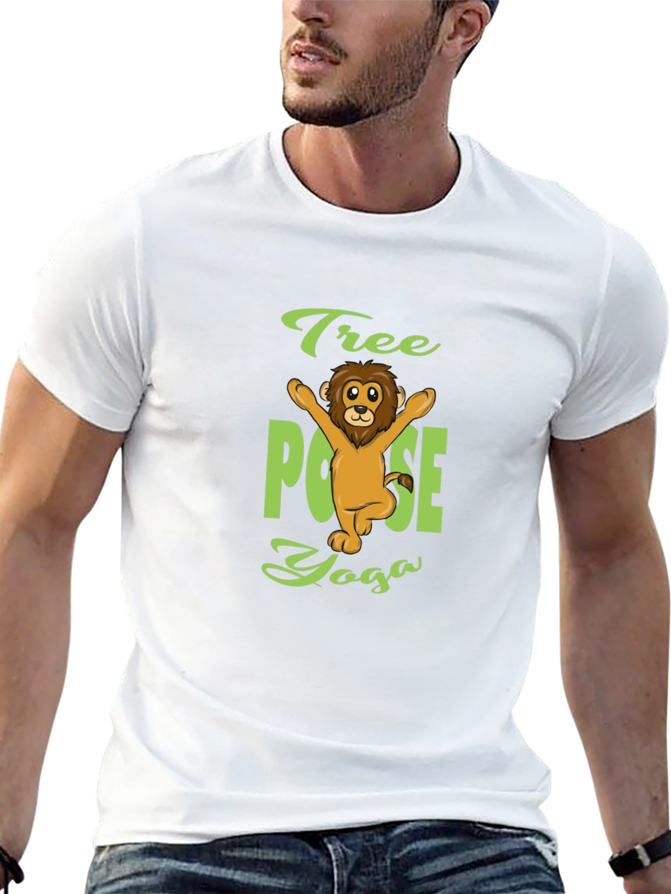 Tree Pose Yoga Lion T-Shirt - Black