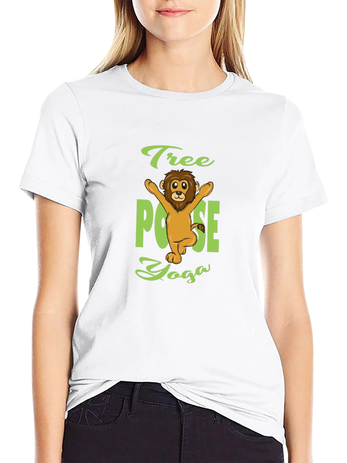 Tree Pose Yoga Lion T-Shirt - Black