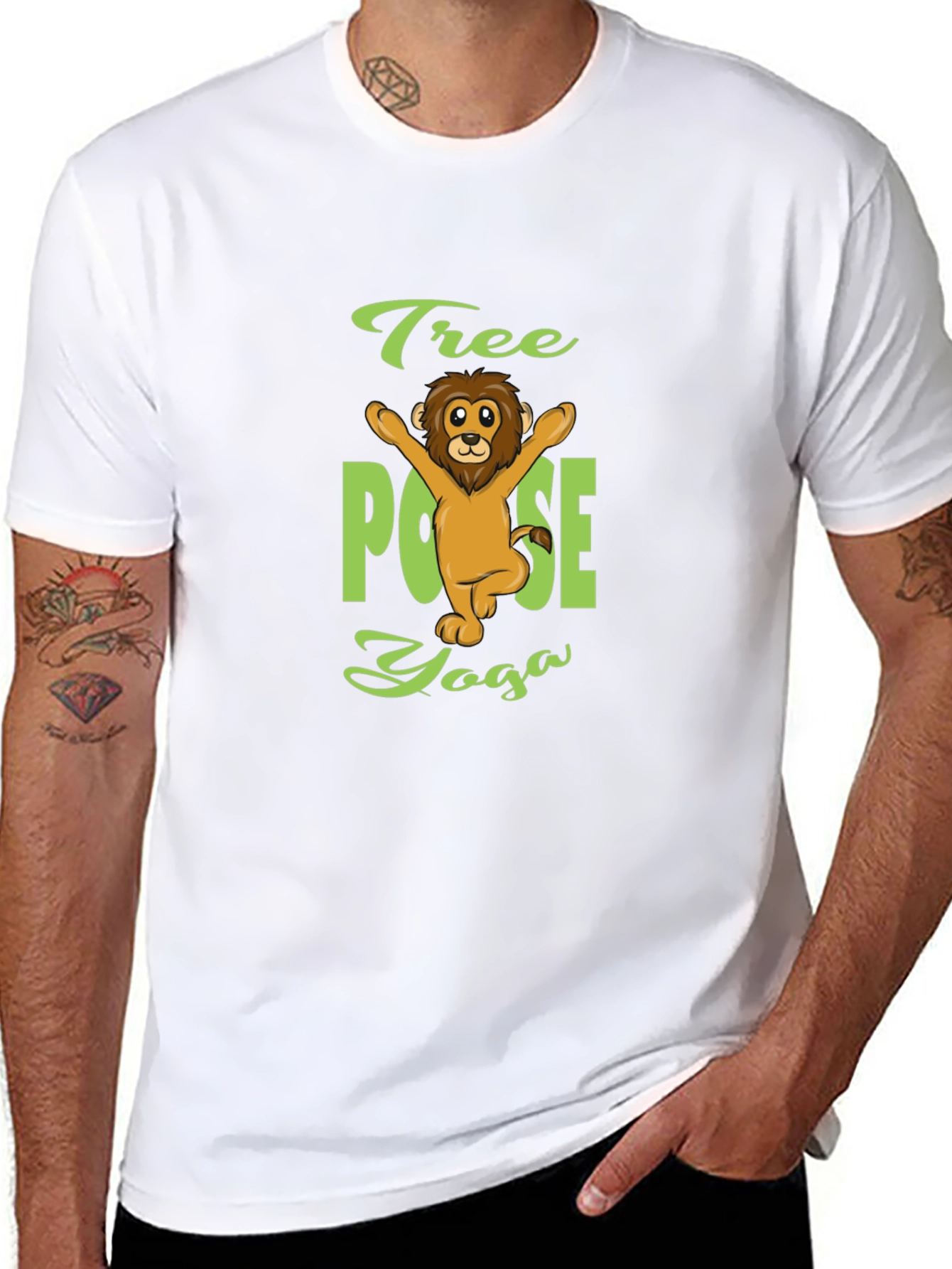 Tree Pose Yoga Lion T-Shirt - Black