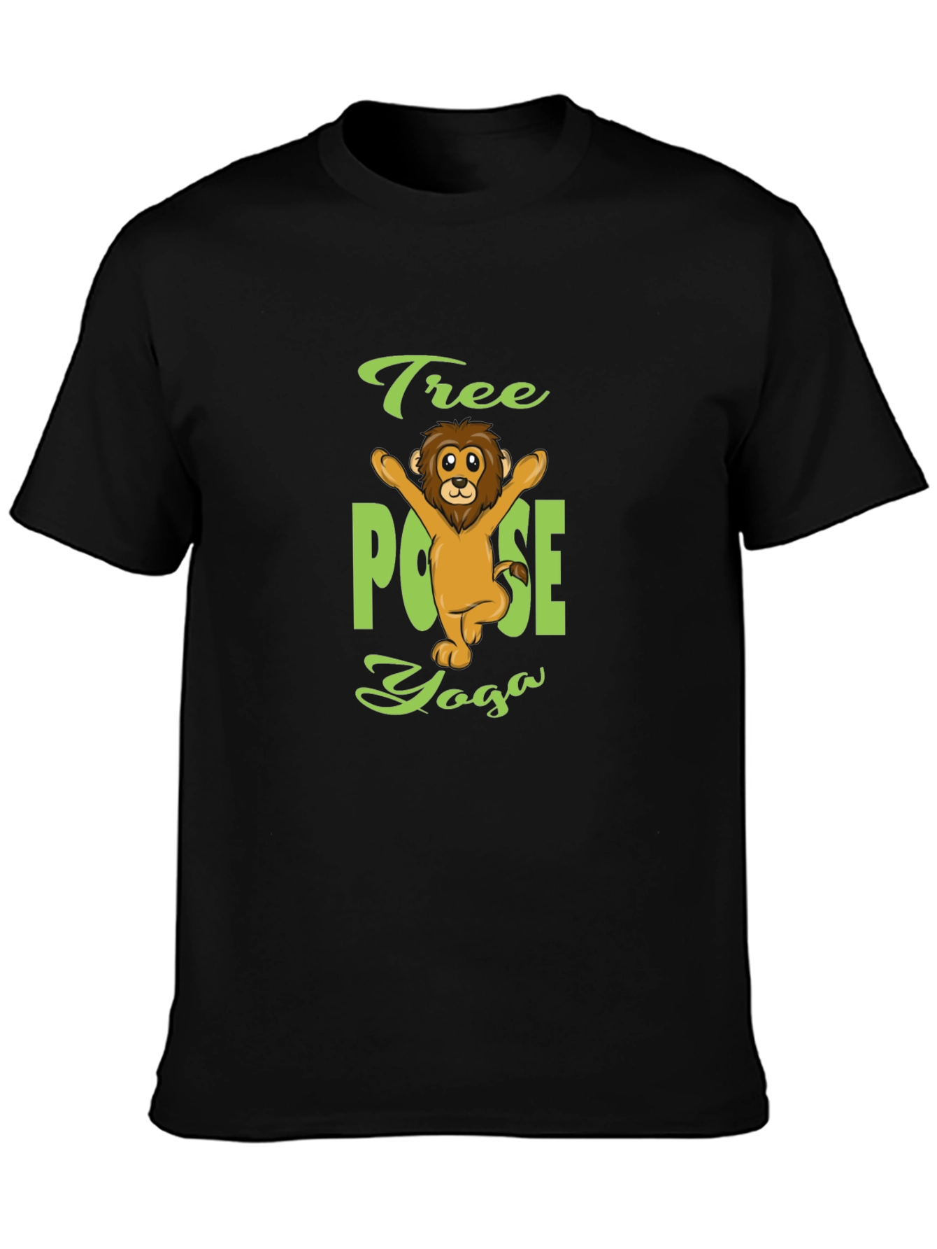 Tree Pose Yoga Lion T-Shirt - Black