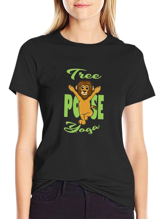 Tree Pose Yoga Lion T-Shirt - Black