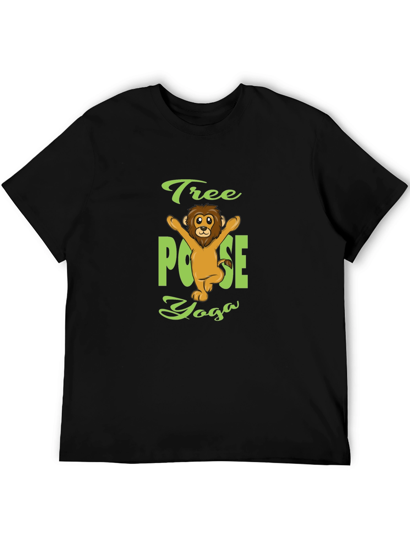 Tree Pose Yoga Lion T-Shirt - Black