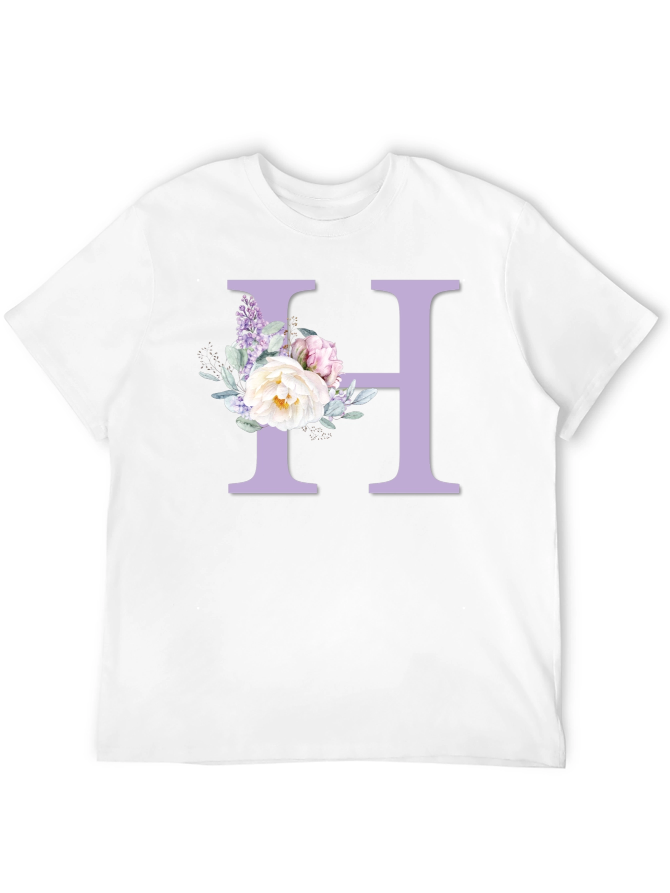 Floral Letter H Black T-shirt