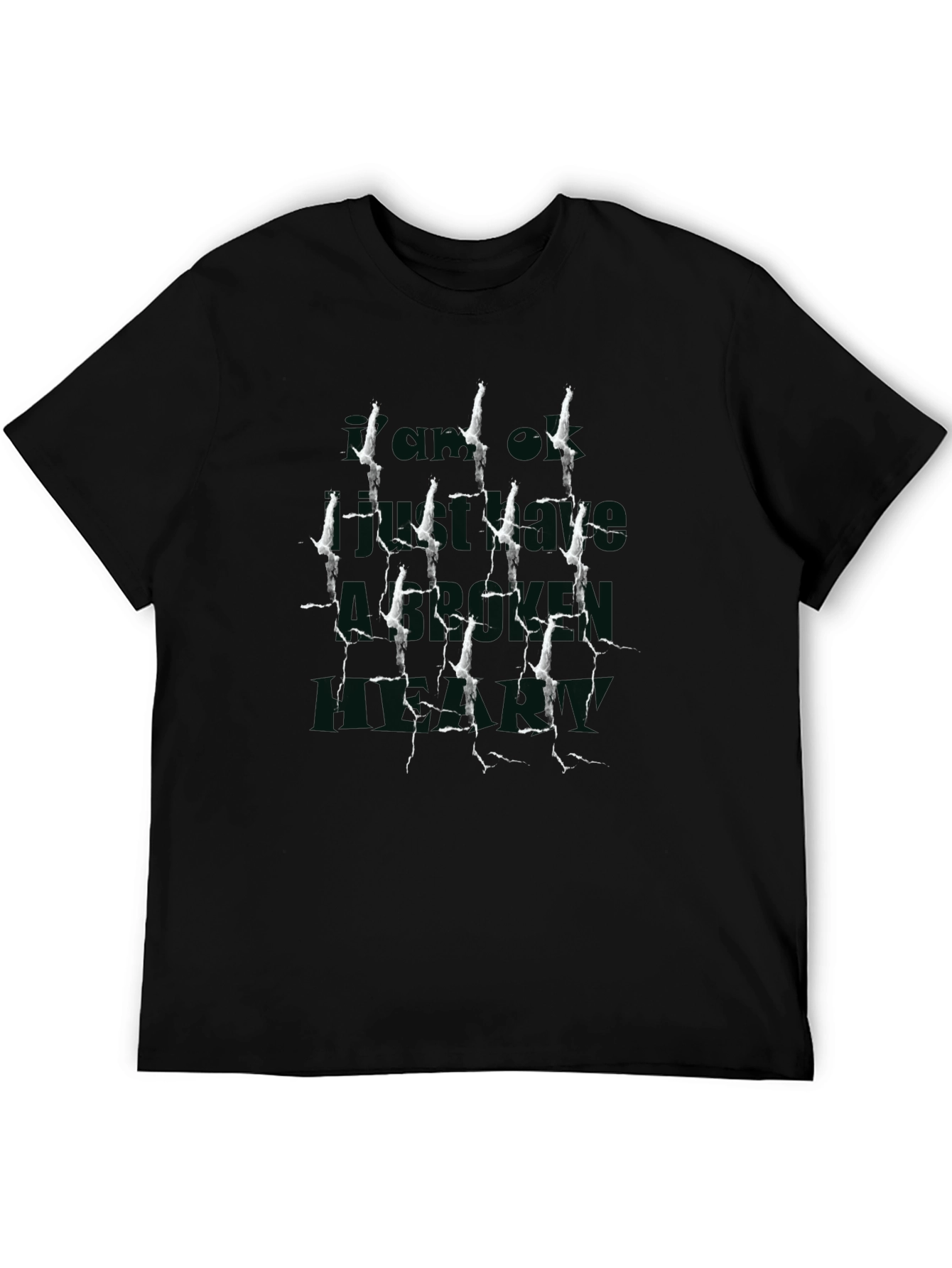 Cracked Print Graphic Tee - Black