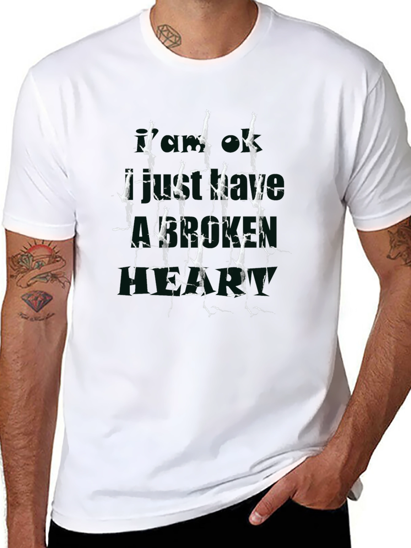 Cracked Print Graphic Tee - Black