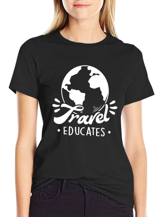 Travel Educates Black Graphic T-Shirt