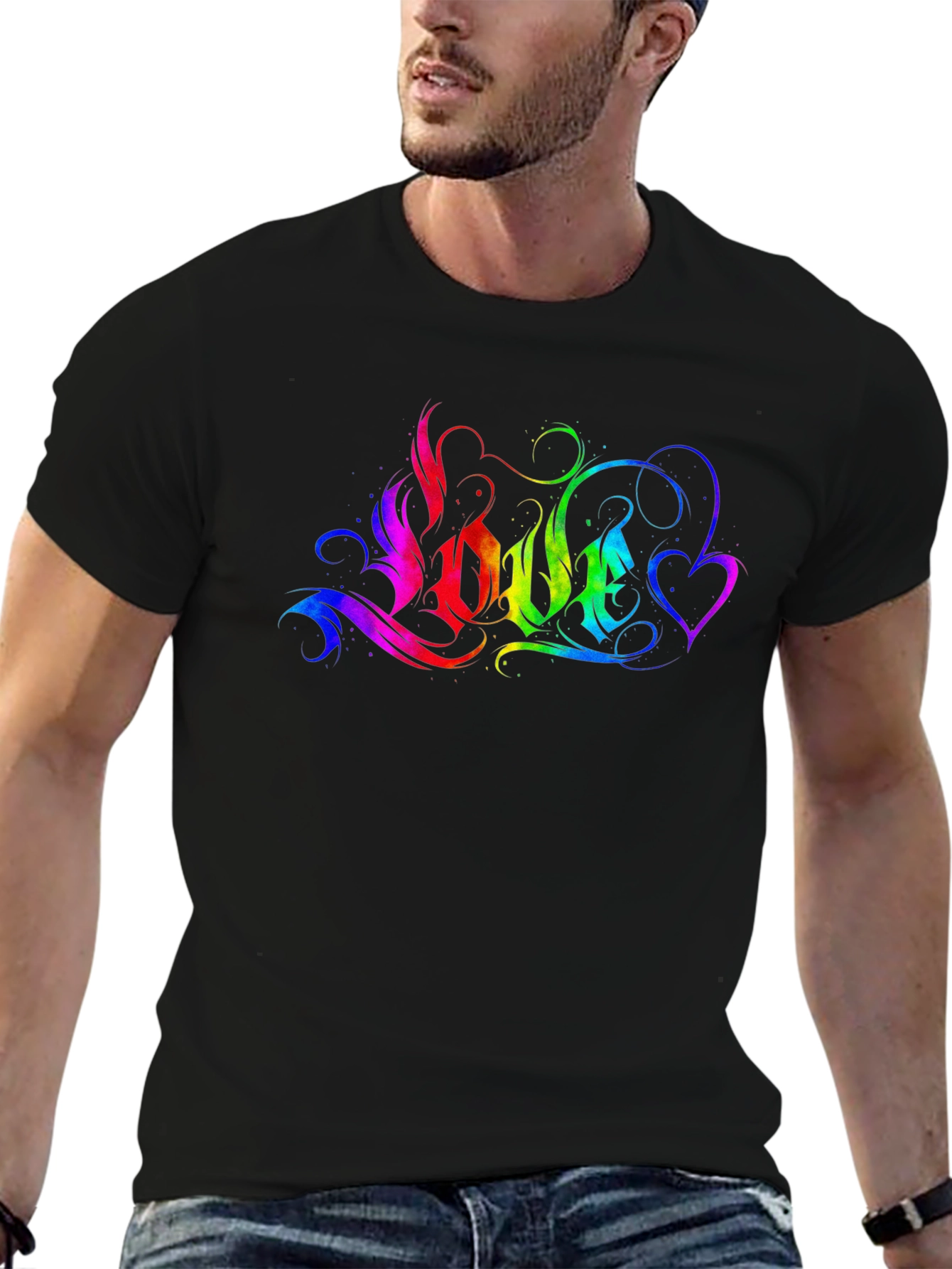 Rainbow LOVE Graphic T-Shirt - Black