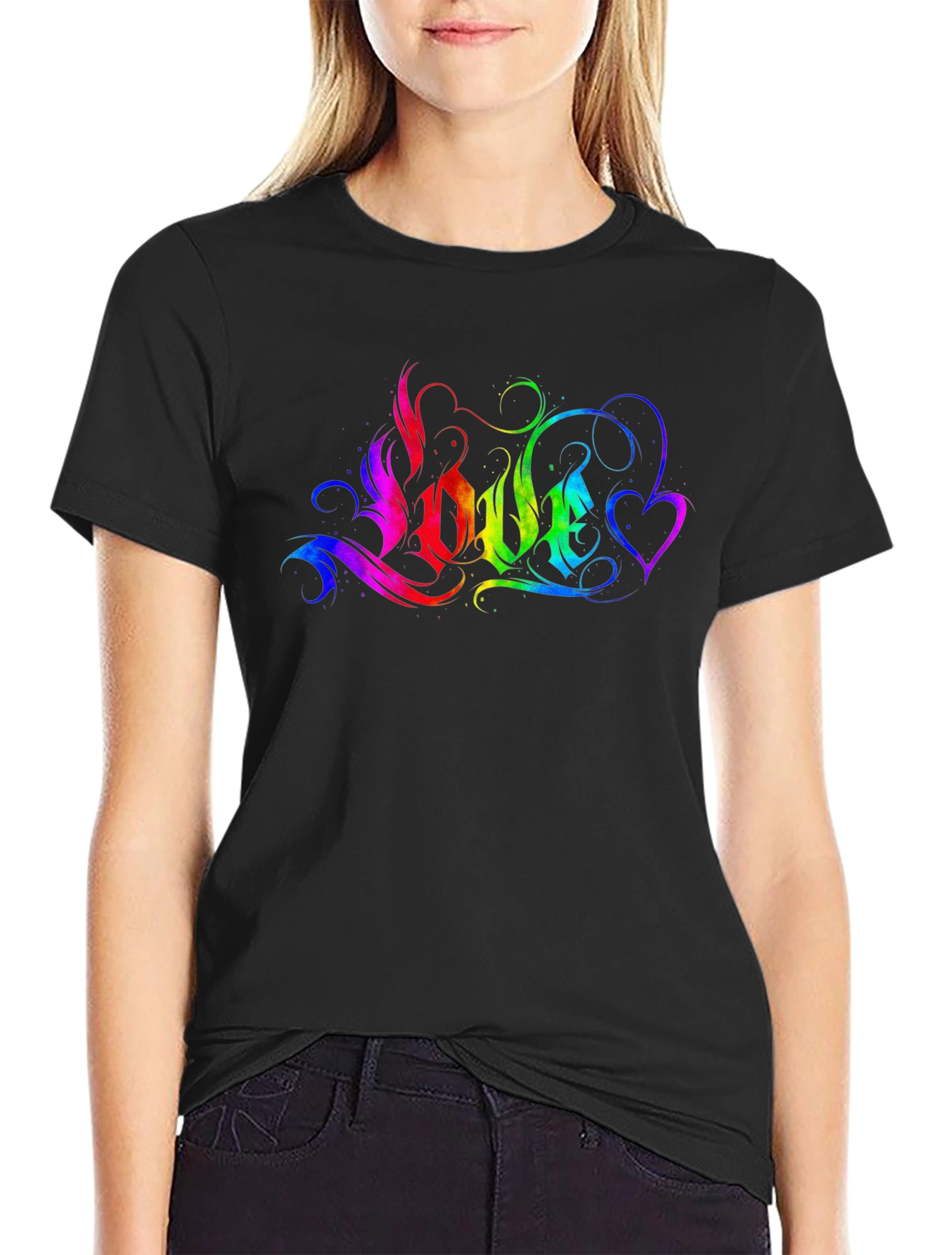 Rainbow LOVE Graphic T-Shirt - Black
