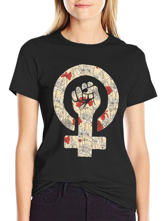 Floral Feminism Power Fist T-Shirt - Black
