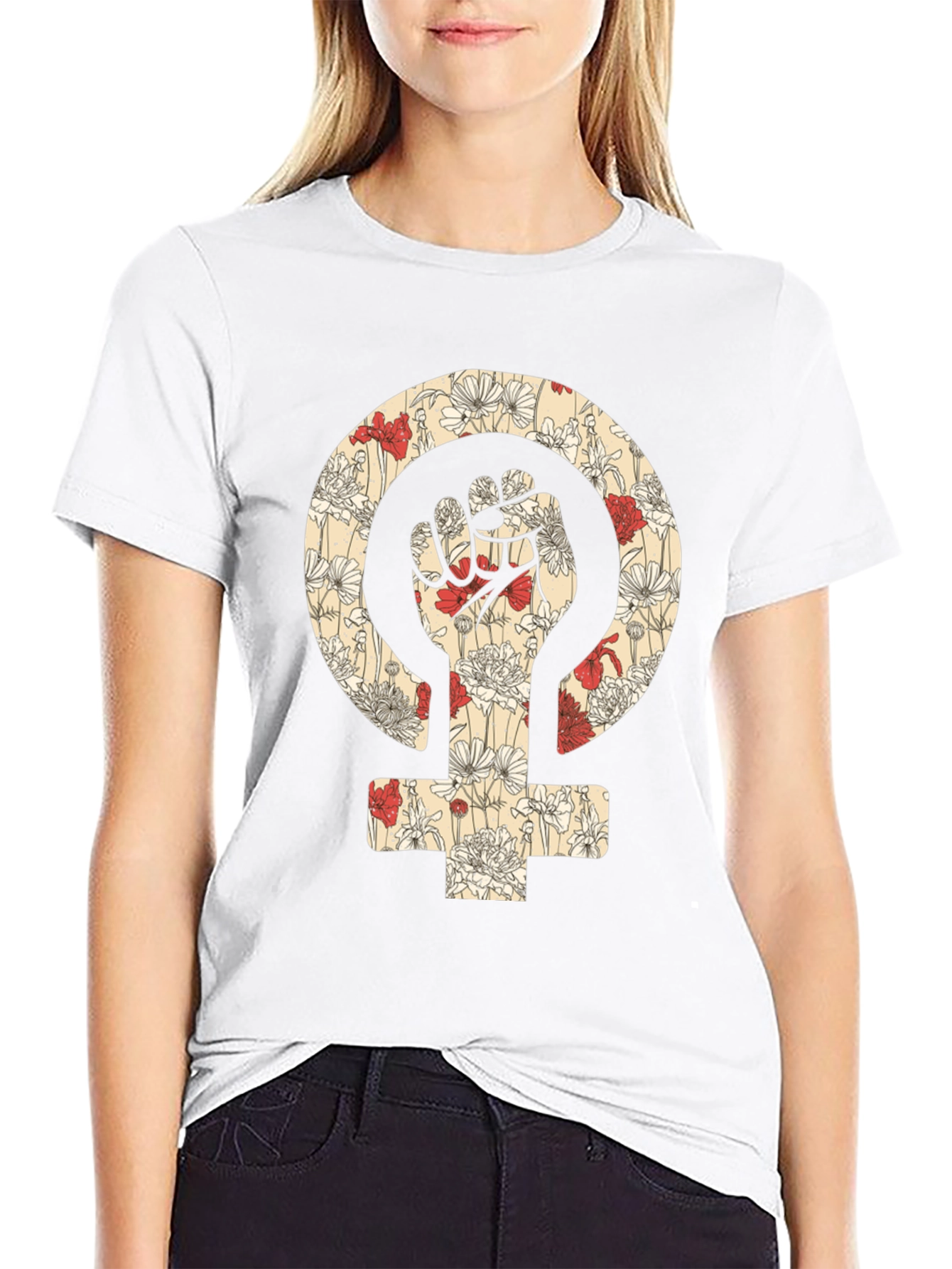 Floral Feminism Power Fist T-Shirt - Black
