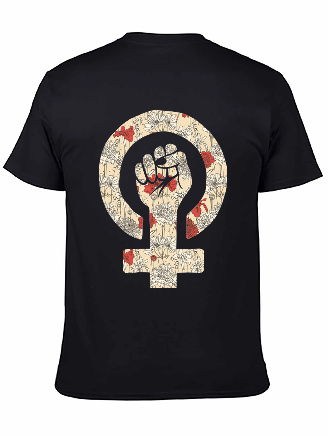 Floral Feminism Power Fist T-Shirt - Black