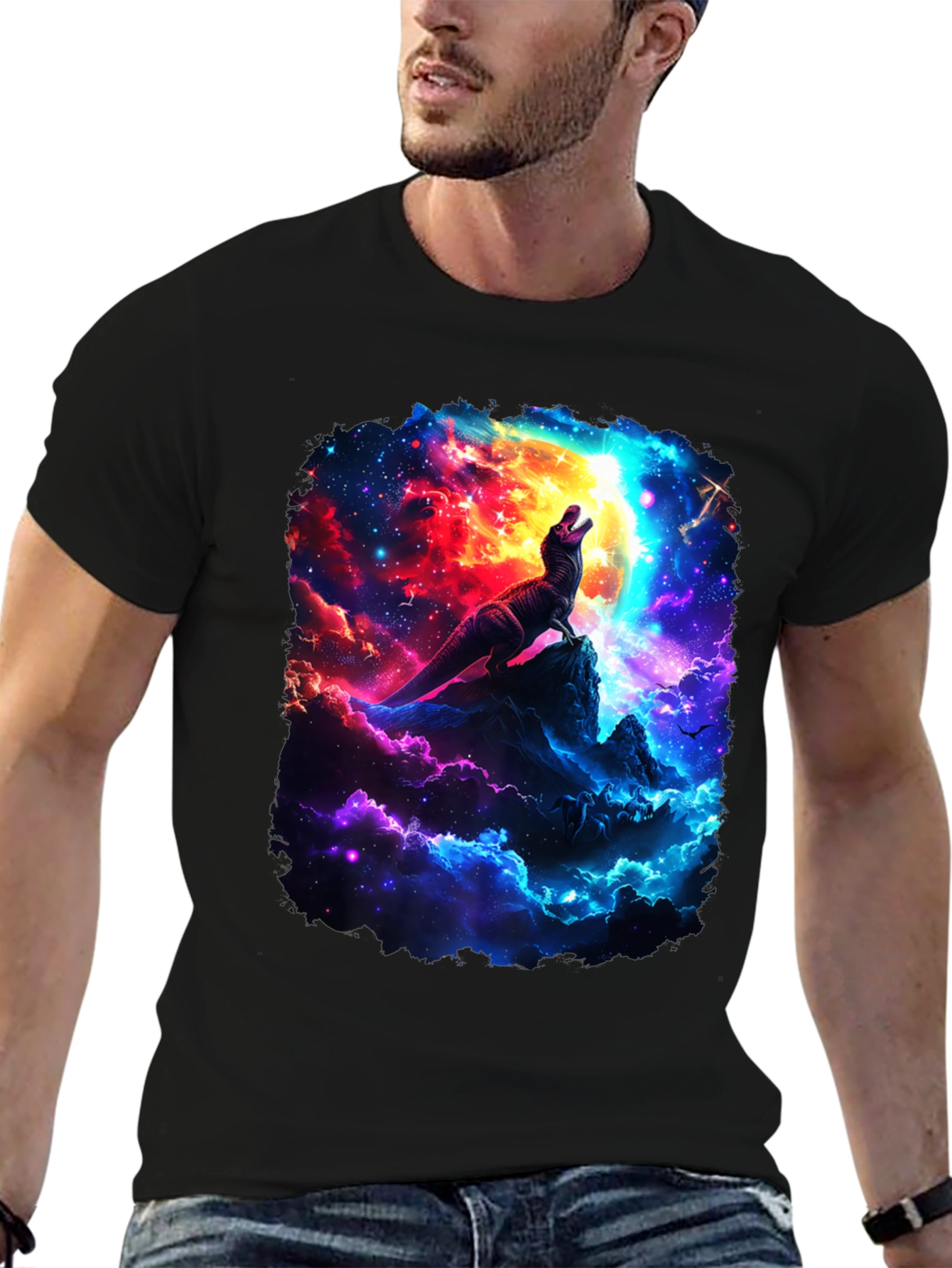 Dinosaur Galaxy T-Shirt - Black Graphic Tee