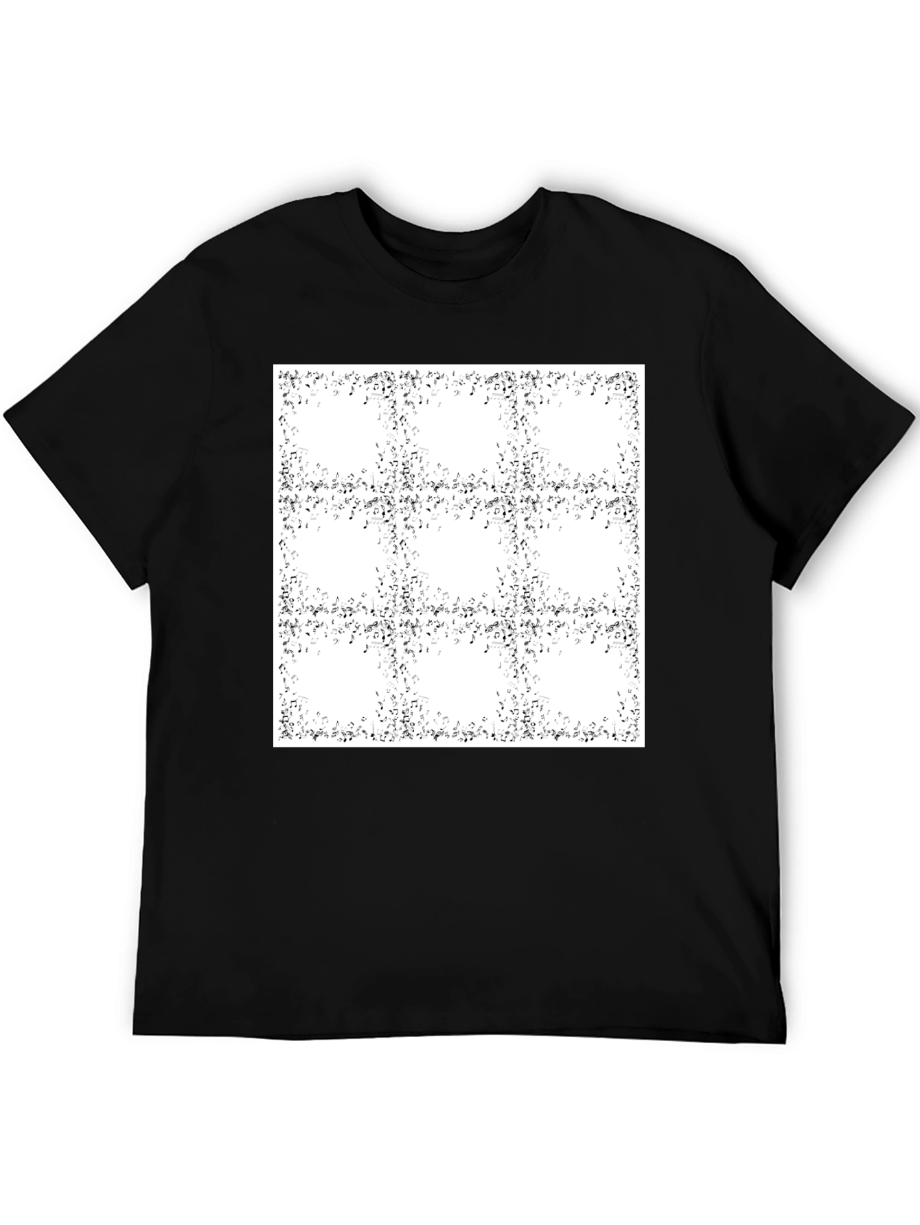 Mens Black T-Shirt with Musical Notes Pattern