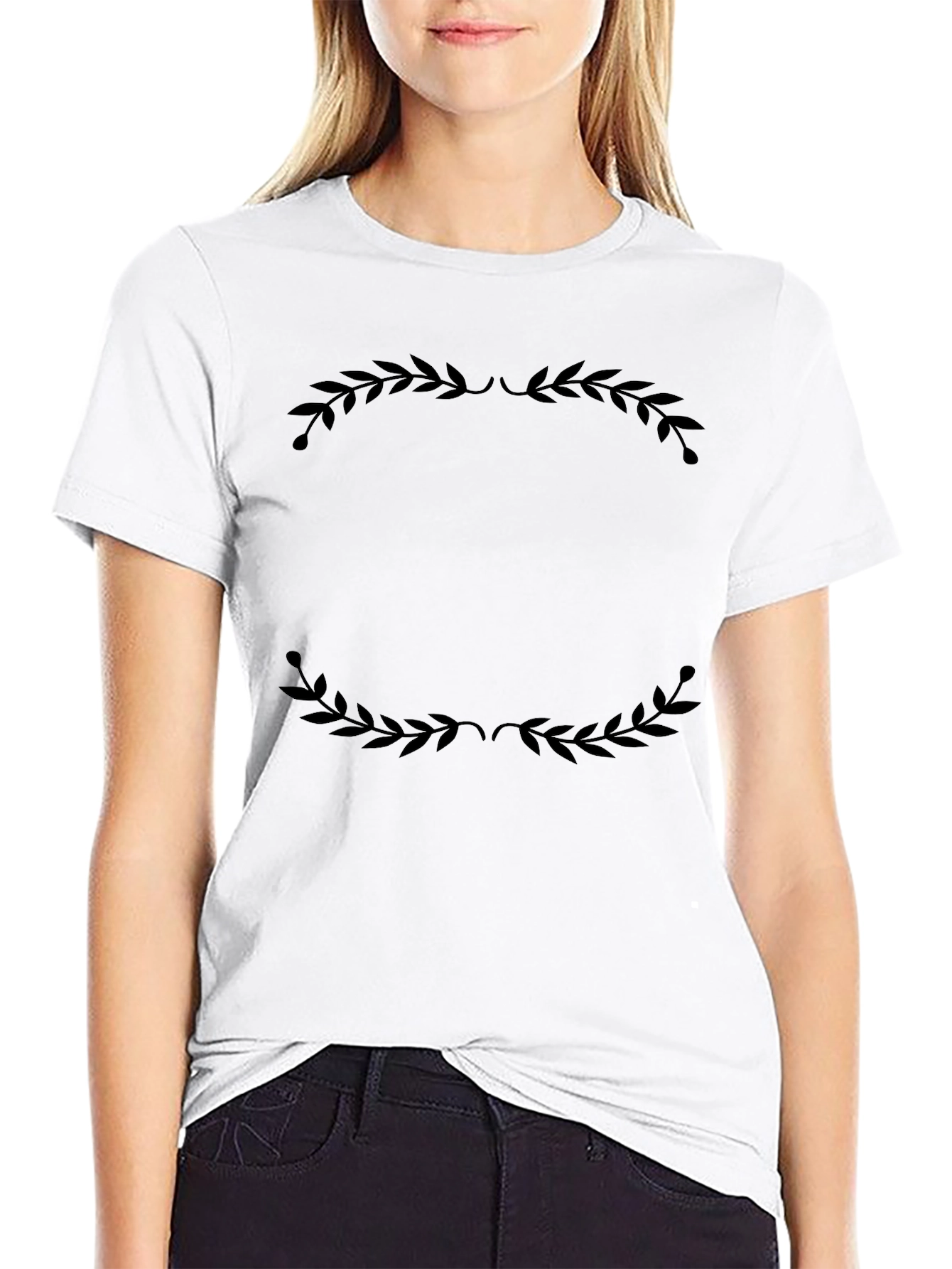 Elegant Black T-Shirt with Laurel Wreath Design