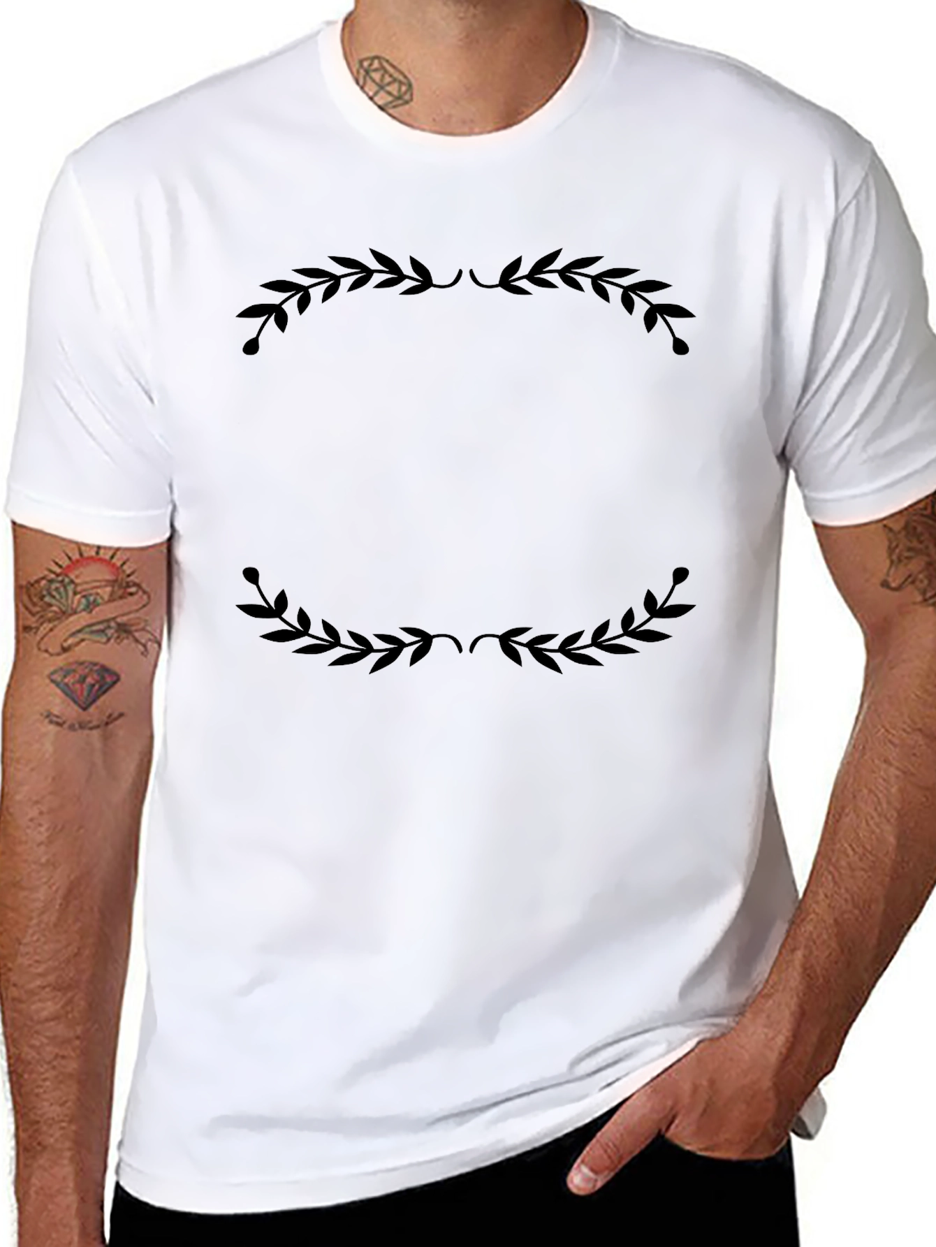 Elegant Black T-Shirt with Laurel Wreath Design