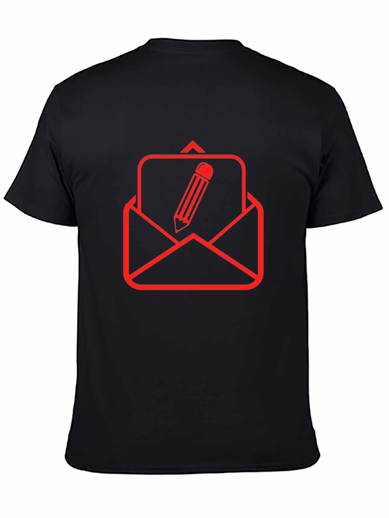 Black T-Shirt with Red Email & Pencil Graphic