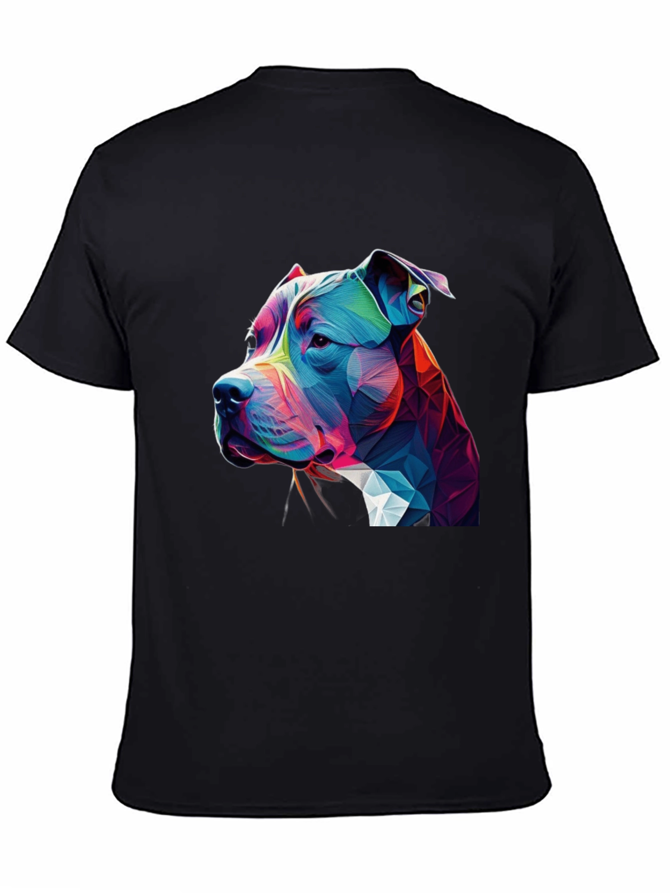 Geometric Pitbull Dog Graphic Black T-Shirt