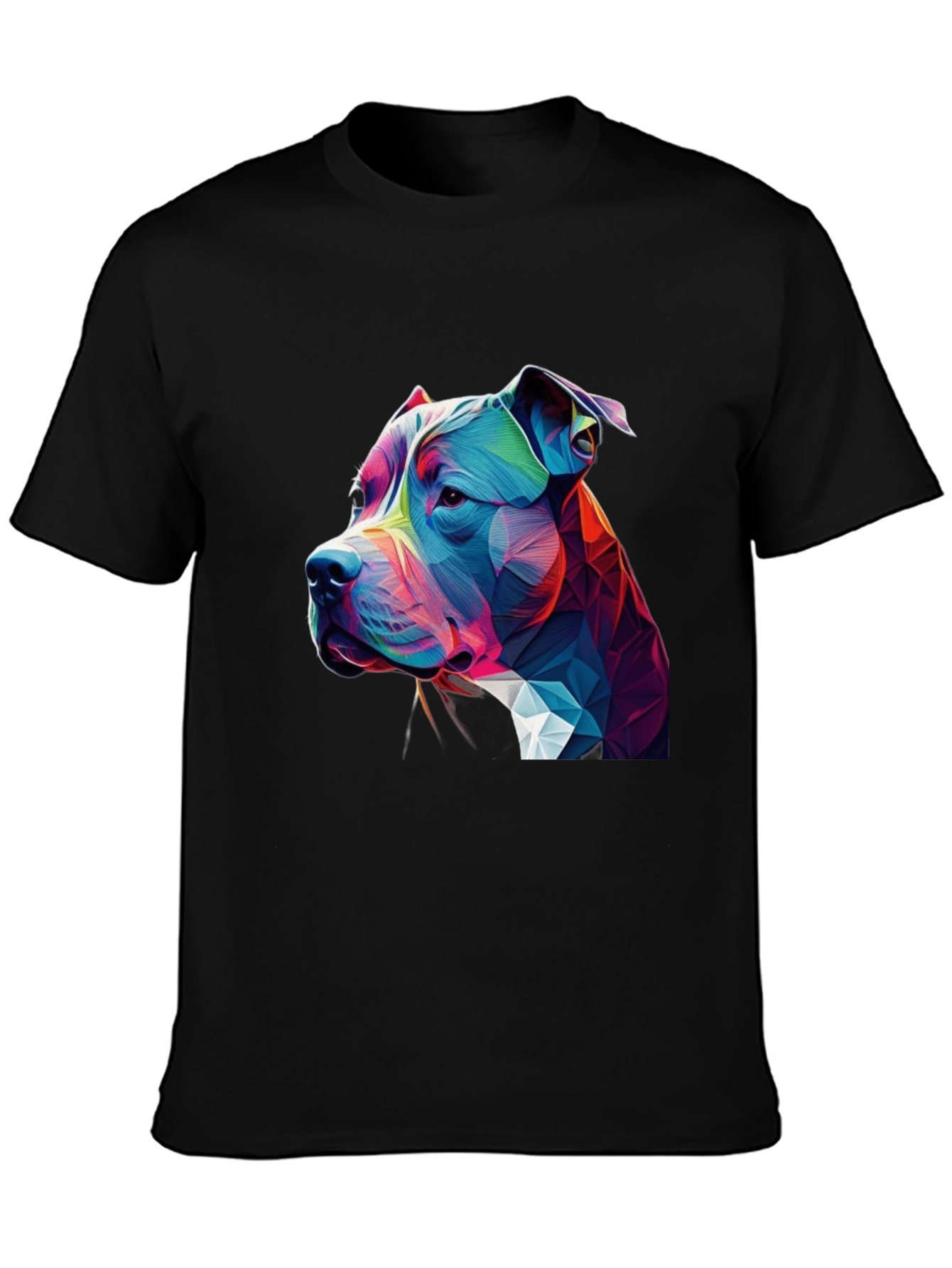 Geometric Pitbull Dog Graphic Black T-Shirt