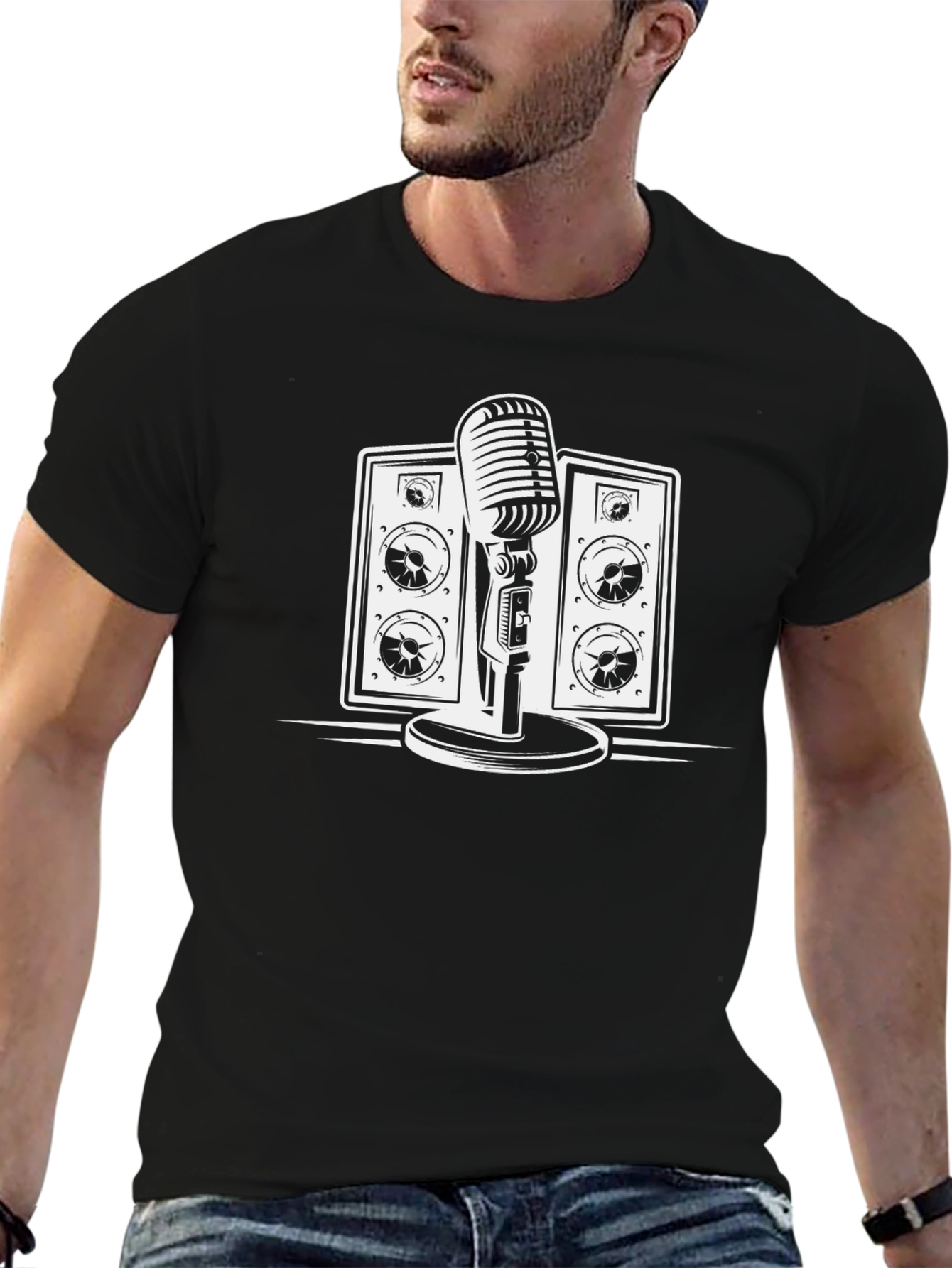 Retro Microphone & Speaker Graphic Tee - Classic Style